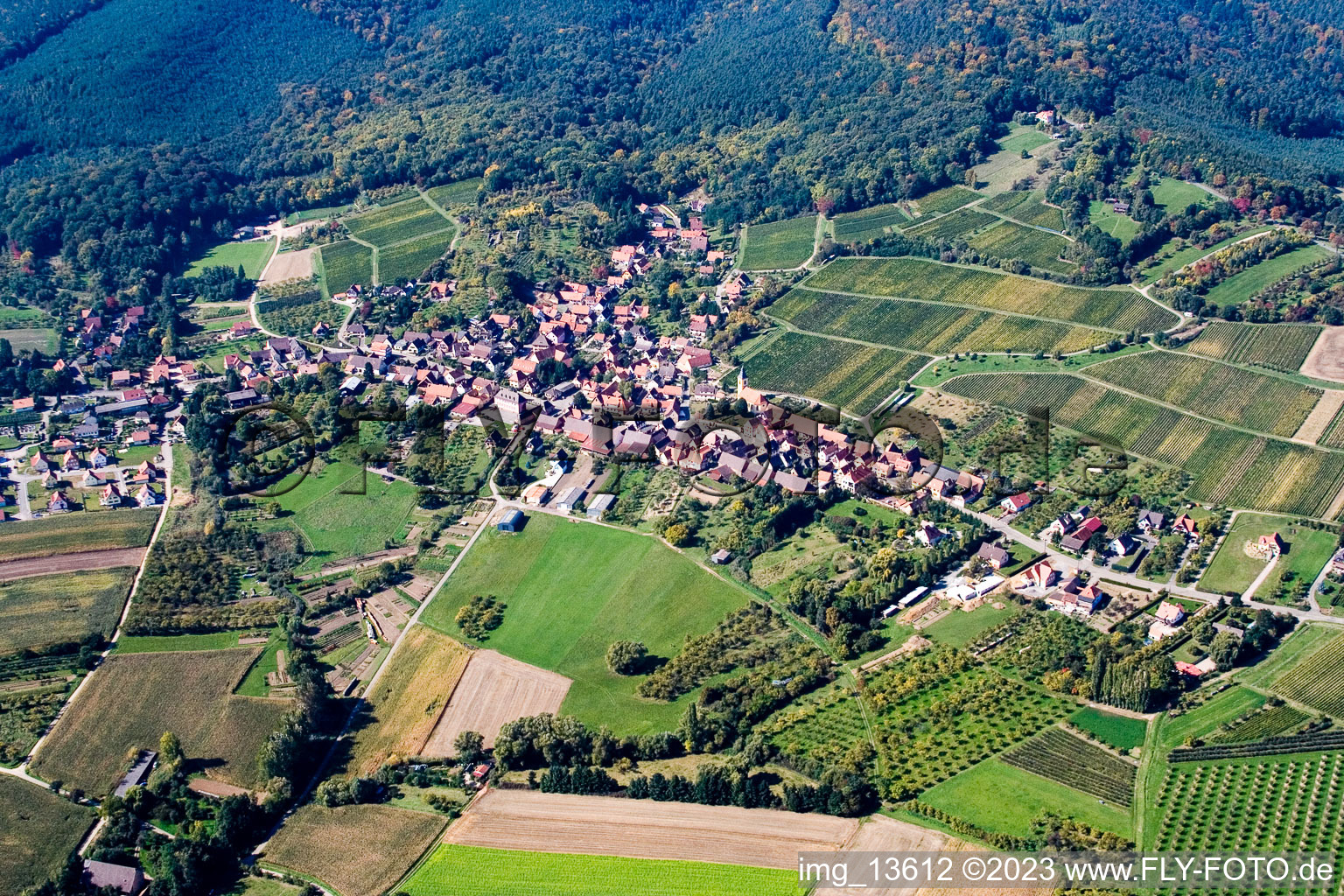 Schrägluftbild von Rott im Bundesland Bas-Rhin, Frankreich