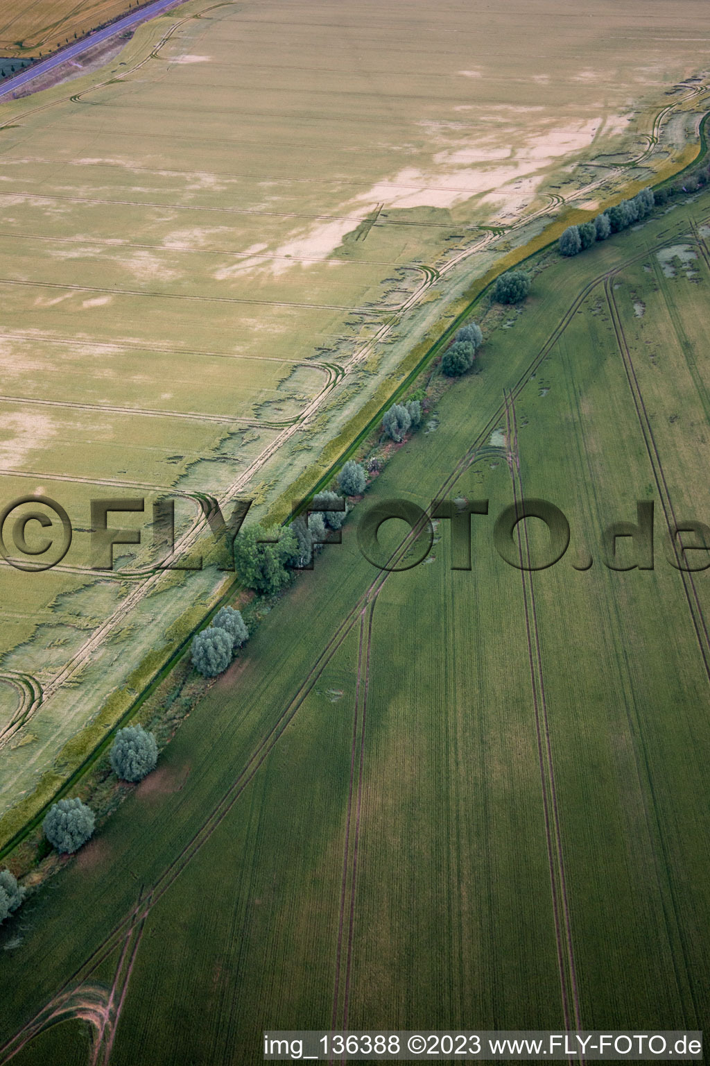 Luftbild von Verlauf des Bachs Getel im Ortsteil Radisleben in Ballenstedt im Bundesland Sachsen-Anhalt, Deutschland