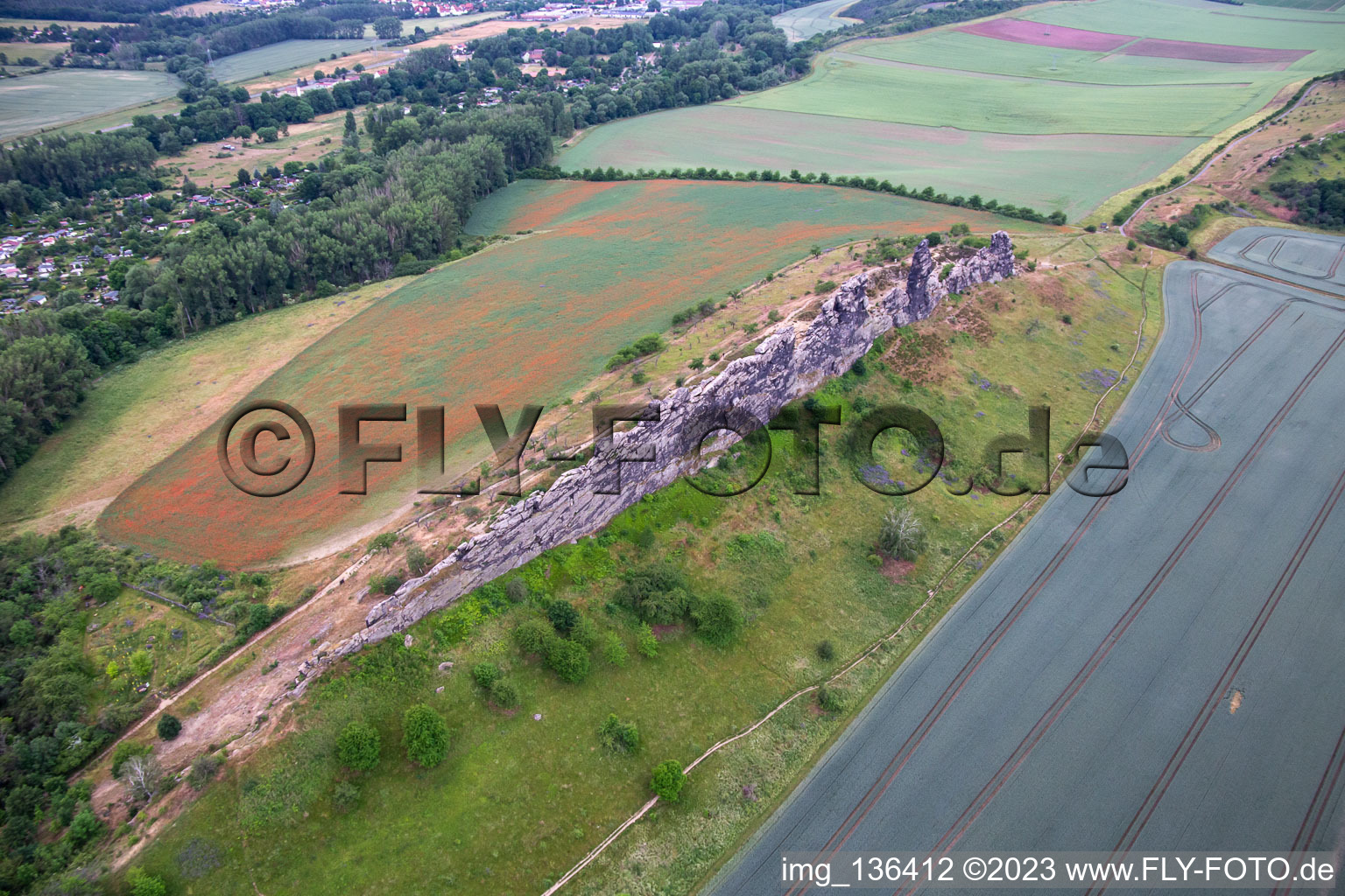 Luftaufnahme von Teufelsmauer (Königsstein) im Ortsteil Weddersleben in Thale im Bundesland Sachsen-Anhalt, Deutschland