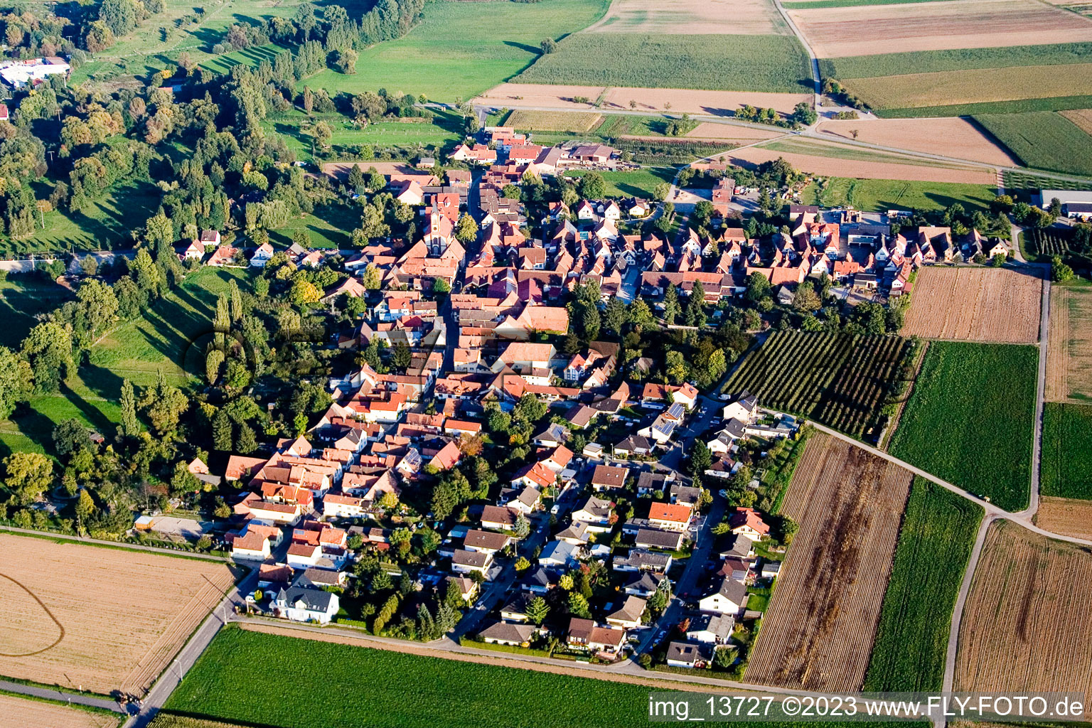 Ortsteil Mühlhofen in Billigheim-Ingenheim im Bundesland Rheinland-Pfalz, Deutschland von der Drohne aus gesehen