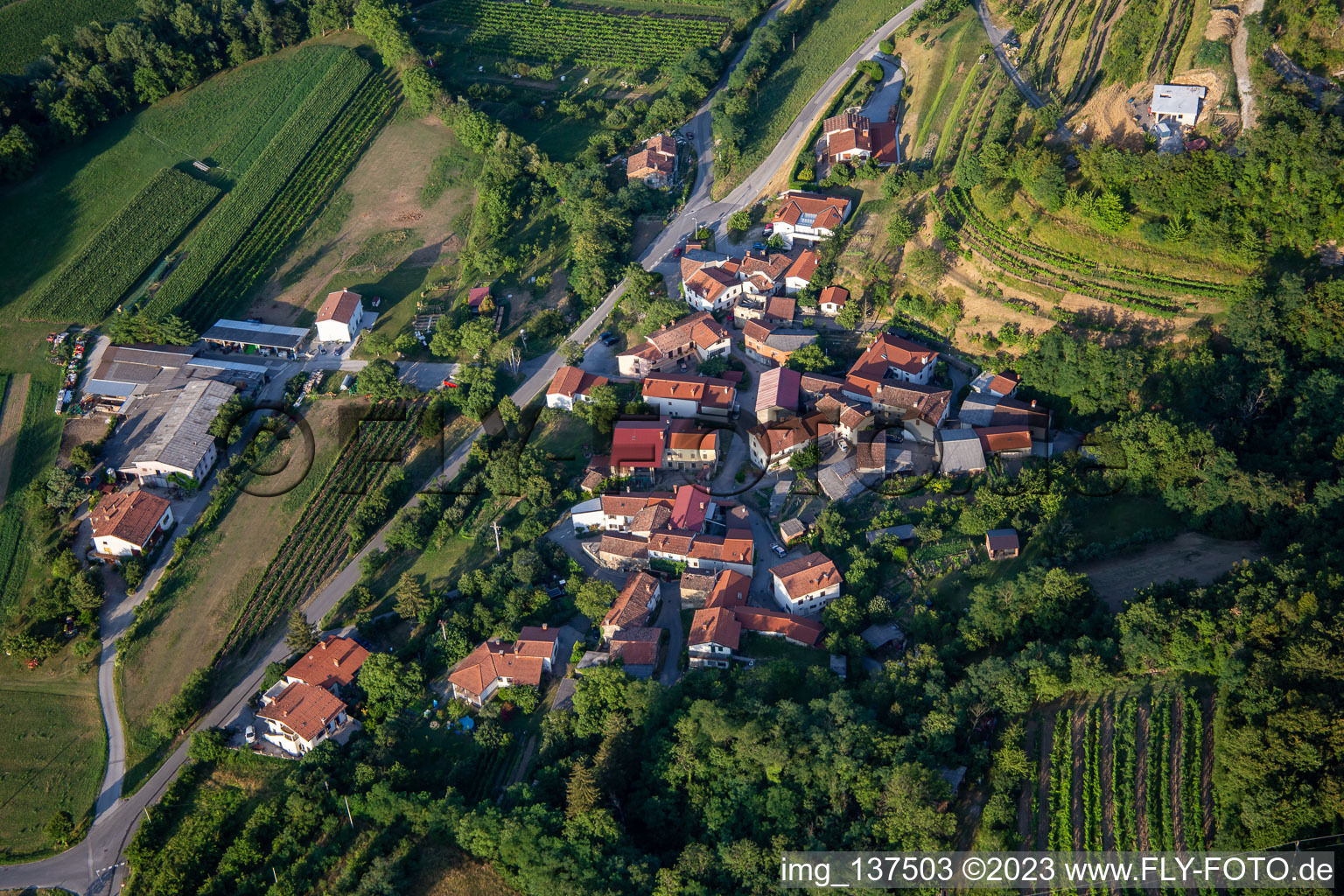Luftaufnahme von Ortsteil Dolenje in Ajdovščina, Slowenien
