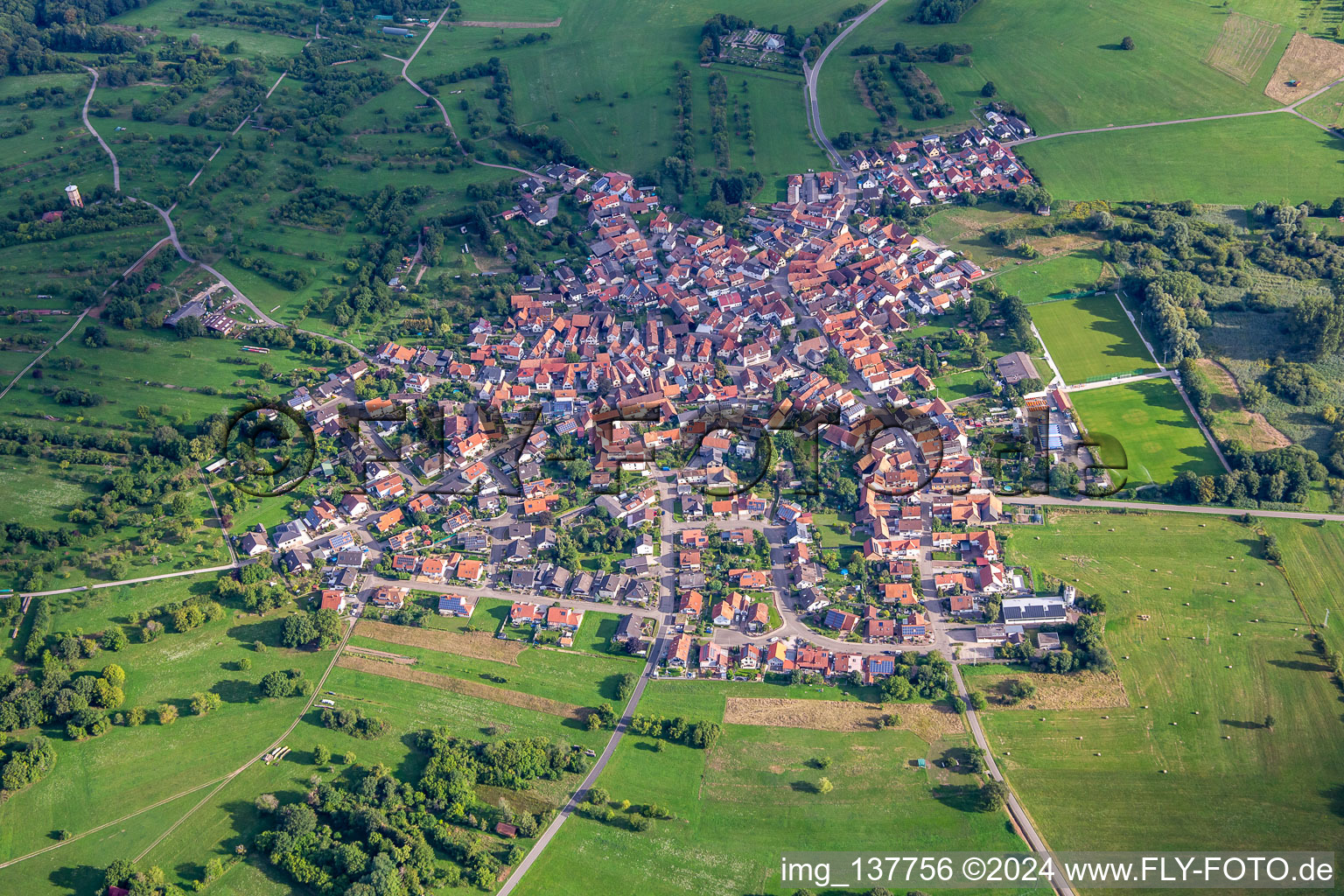 Von Süden im Ortsteil Büchelberg in Wörth am Rhein im Bundesland Rheinland-Pfalz, Deutschland