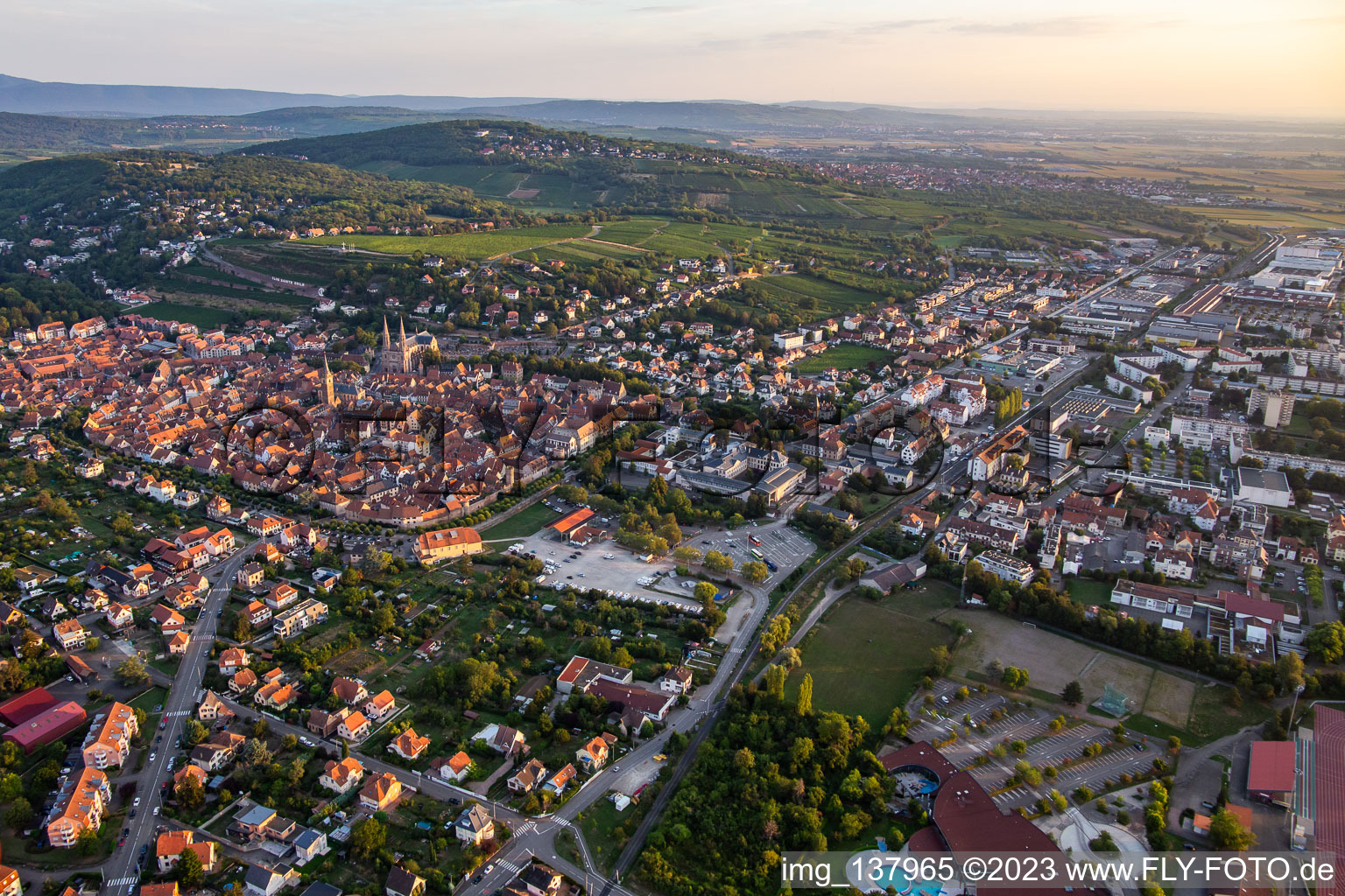 Luftbild von Von Südosten in Obernai im Bundesland Bas-Rhin, Frankreich