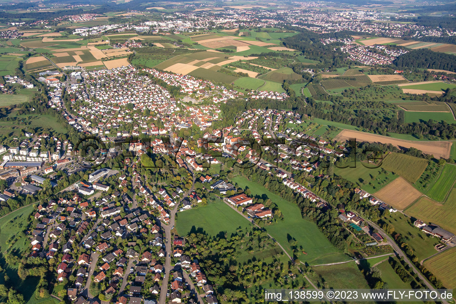Luftbild von Ortsteil Unterweissach in Weissach im Tal im Bundesland Baden-Württemberg, Deutschland