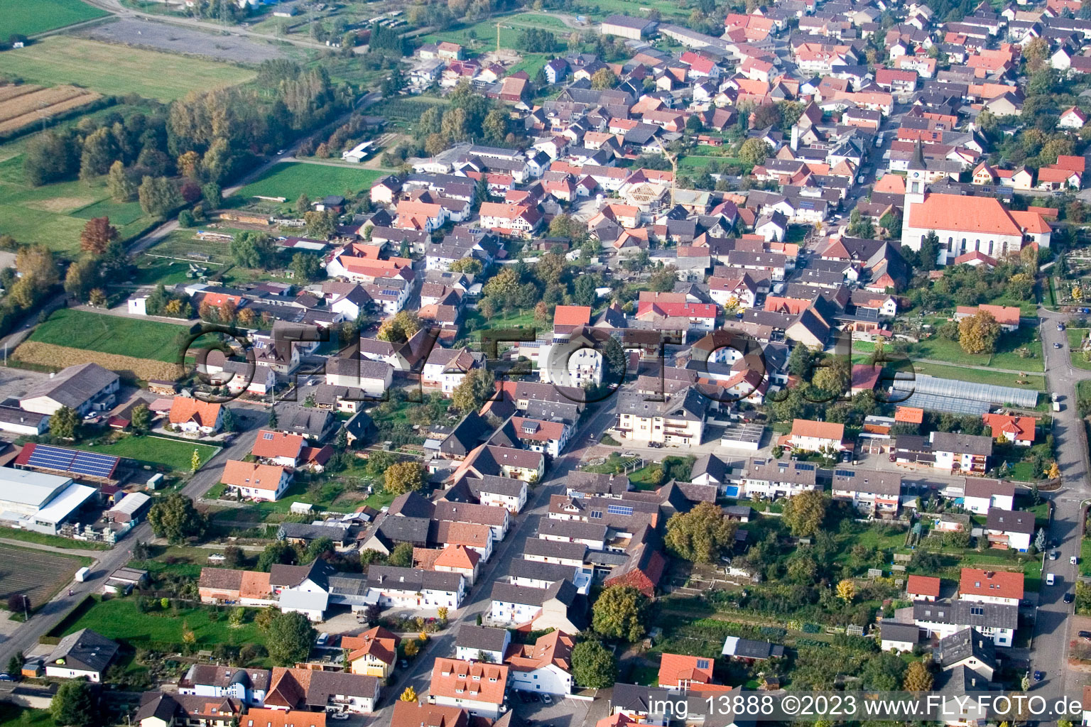 Drohnenbild von Ortsteil Urloffen in Appenweier im Bundesland Baden-Württemberg, Deutschland