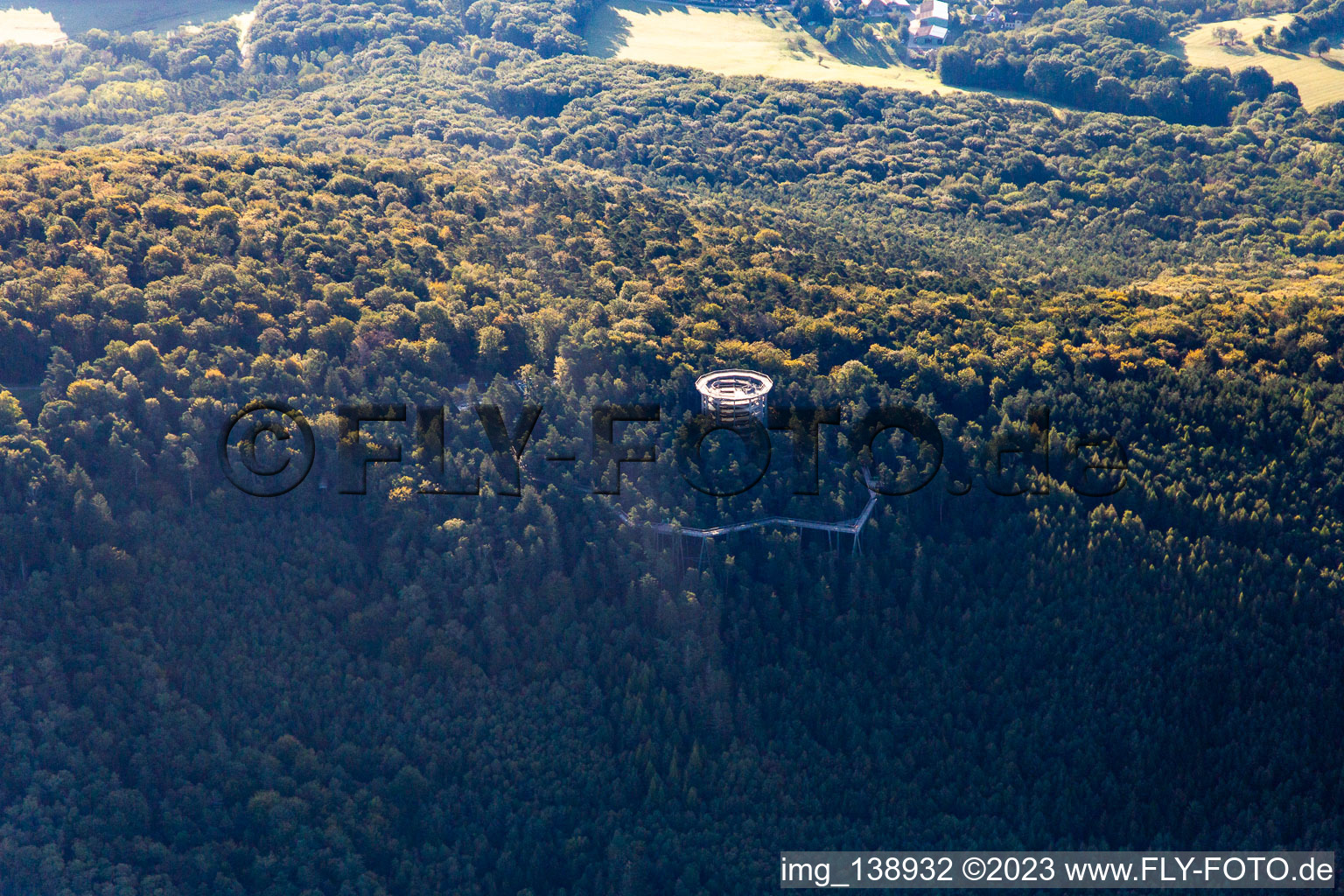 Luftaufnahme von Baumwipfelpfad Elsass in Cleebourg im Bundesland Bas-Rhin, Frankreich