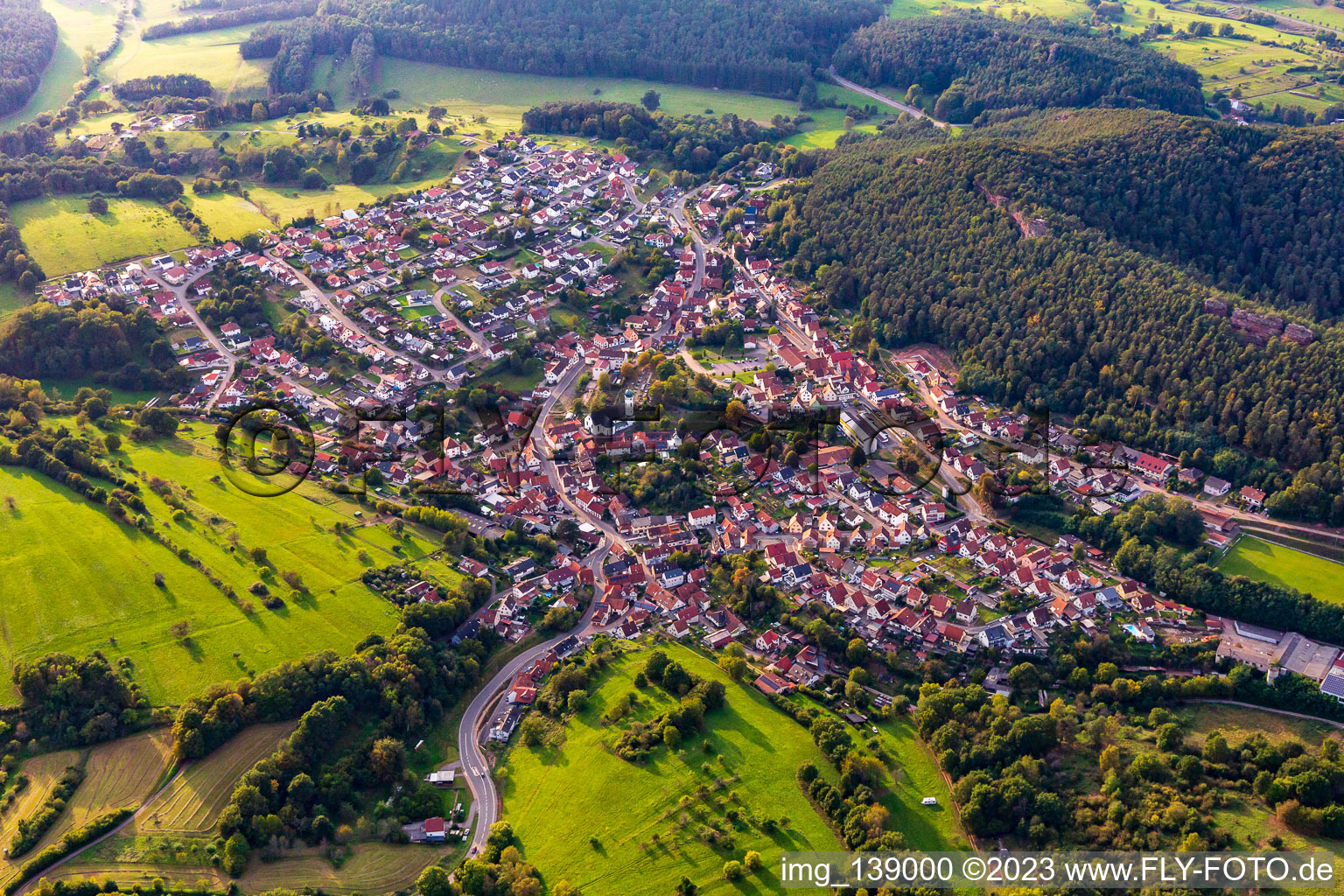 Busenberg im Bundesland Rheinland-Pfalz, Deutschland von einer Drohne aus