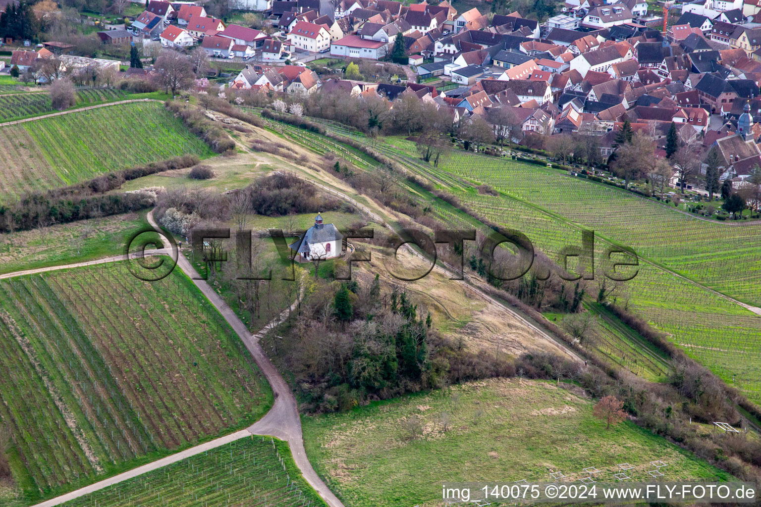 Luftbild von Naturschutzgebiet Kleine Kalmit im Frühling im Ortsteil Arzheim in Landau in der Pfalz im Bundesland Rheinland-Pfalz, Deutschland
