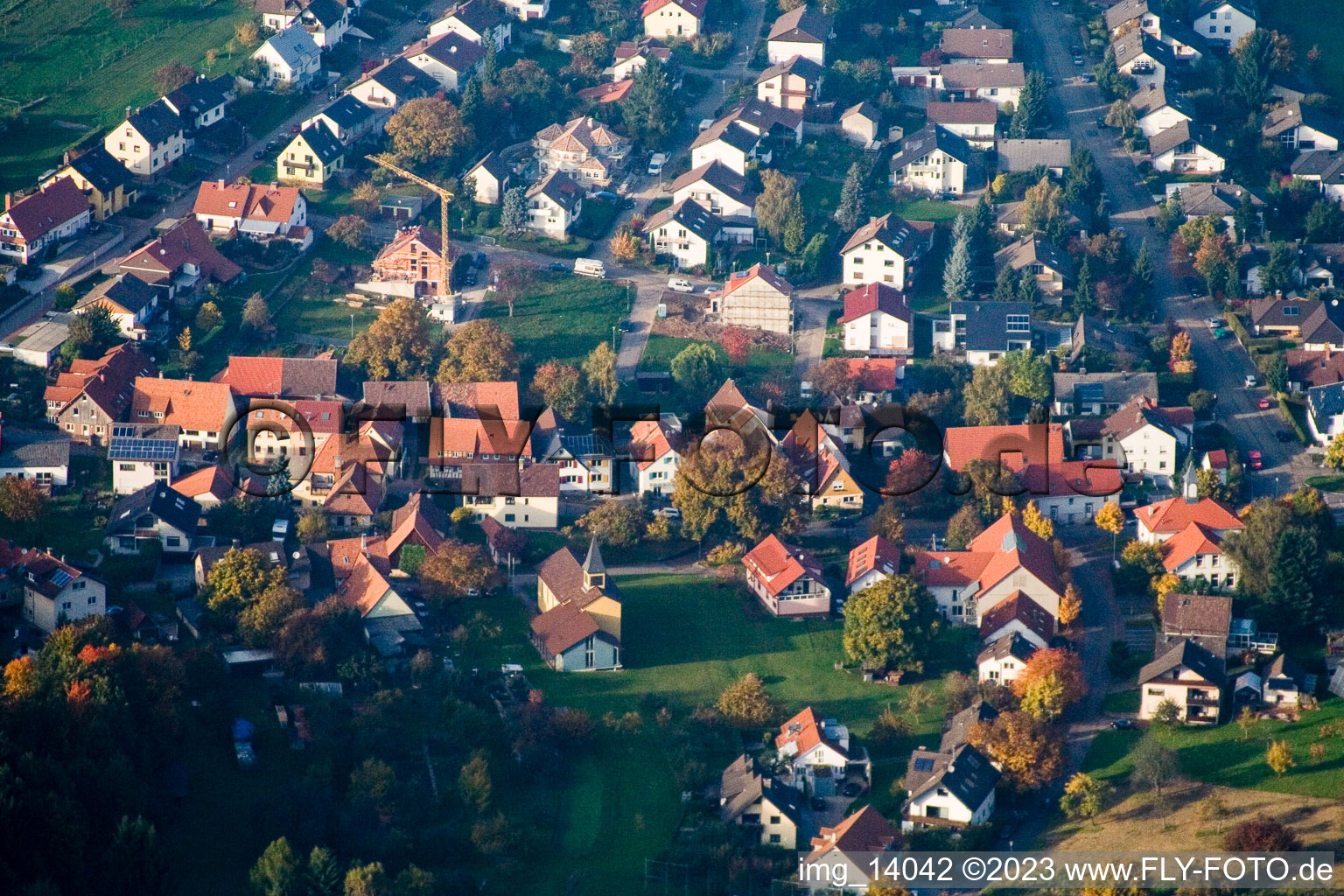 Drohnenbild von Ortsteil Schluttenbach in Ettlingen im Bundesland Baden-Württemberg, Deutschland