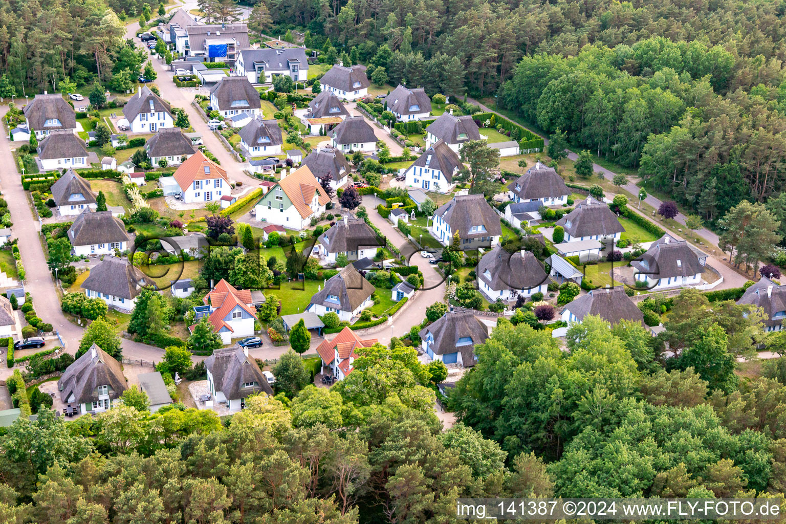 Reetdachsiedlung der Ferienwohnung Dünenresidenz von Norden in Peenemünde im Bundesland Mecklenburg-Vorpommern, Deutschland