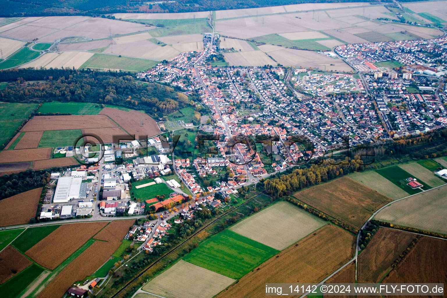 Luftbild von Gewerbering im Ortsteil Hochstetten in Linkenheim-Hochstetten im Bundesland Baden-Württemberg, Deutschland