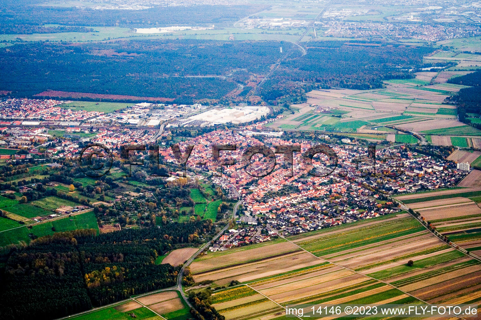 Liedolsheim im Bundesland Baden-Württemberg, Deutschland vom Flugzeug aus
