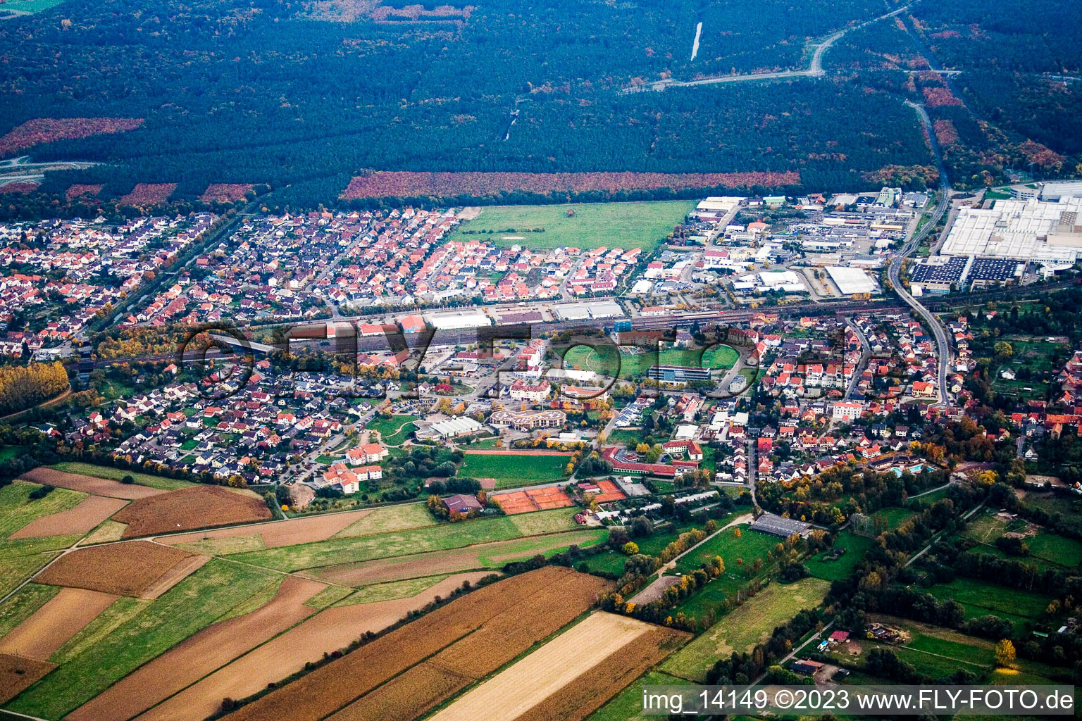Ortsteil Graben in Graben-Neudorf im Bundesland Baden-Württemberg, Deutschland von oben gesehen