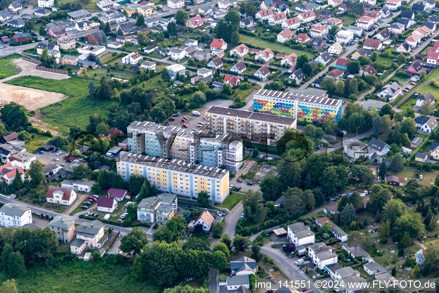 Plattenbausiedlung am Dünenweg im Ortsteil Neuhof U in Heringsdorf im Bundesland Mecklenburg-Vorpommern, Deutschland