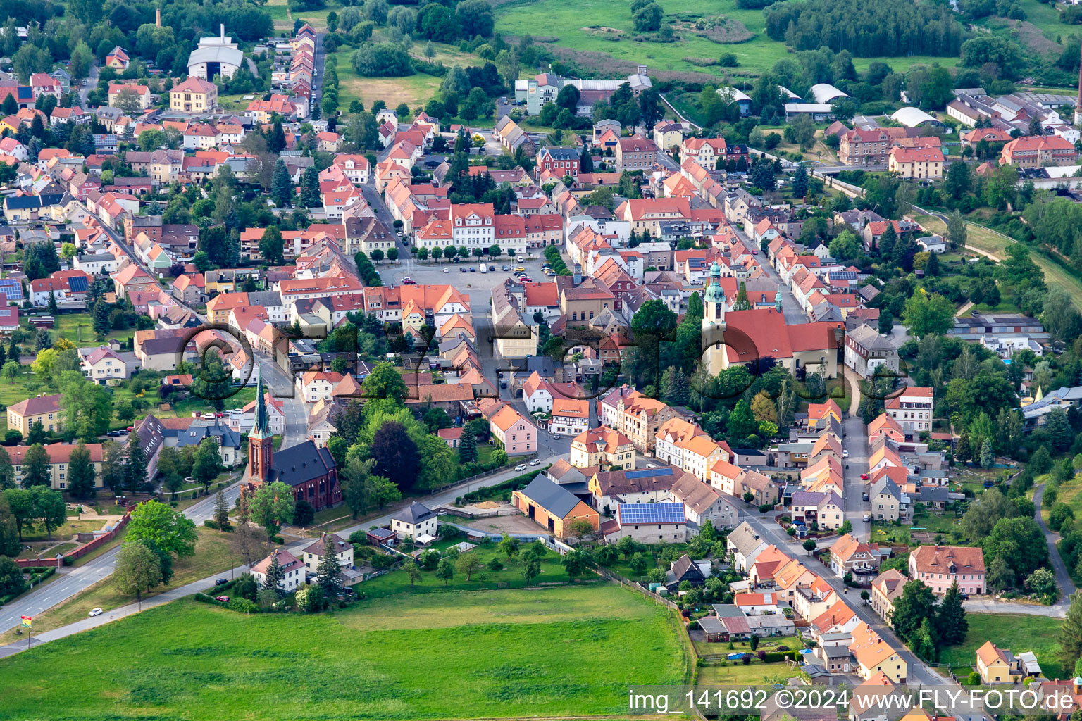 Ostritz von Südwesten im Bundesland Sachsen, Deutschland