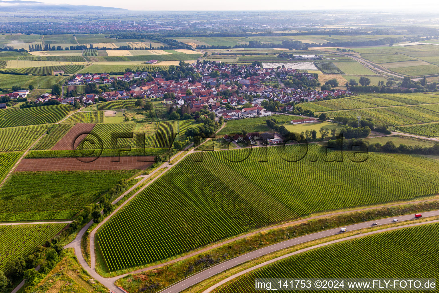 Impflingen von Süden im Bundesland Rheinland-Pfalz, Deutschland