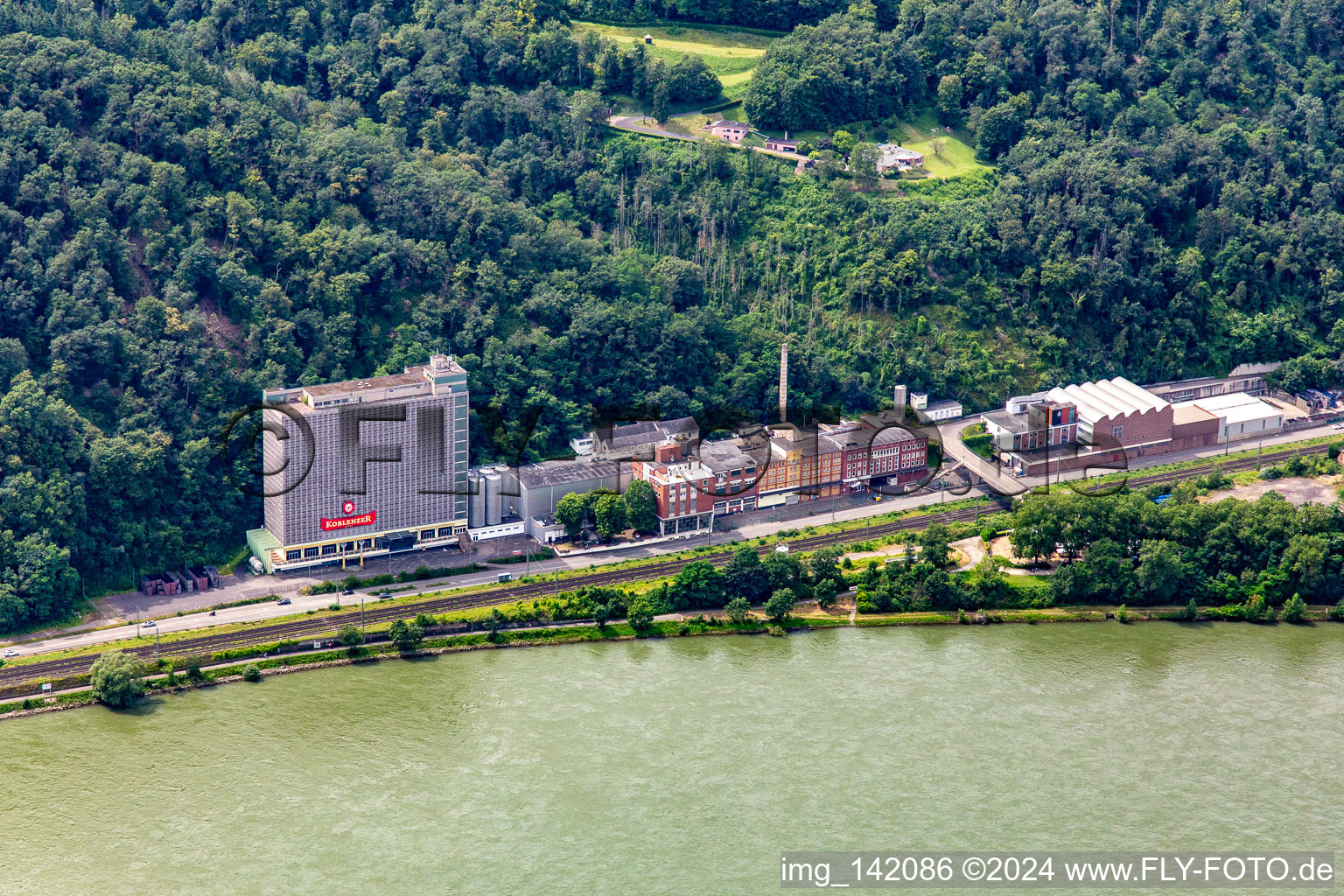 Luftbild von WissensWerkstatt Koblenz An d. Königsbach am linken Rheinufer im Ortsteil Stolzenfels im Bundesland Rheinland-Pfalz, Deutschland