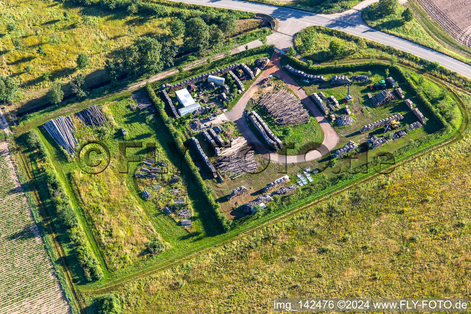 Holzlagerplatz im Ortsteil Niederlustadt in Lustadt im Bundesland Rheinland-Pfalz, Deutschland