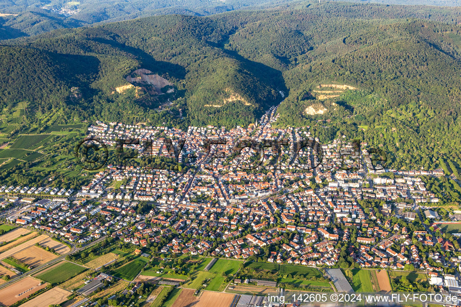 Dossenheim von Westen im Bundesland Baden-Württemberg, Deutschland