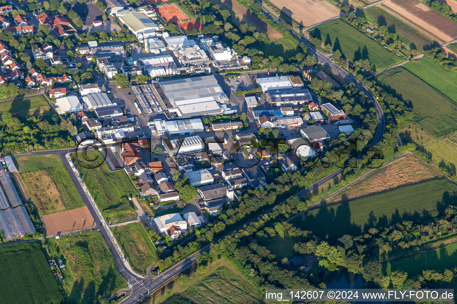 Gewerbegebiet mit EDEKA Foodservice Dossenheim im Bundesland Baden-Württemberg, Deutschland