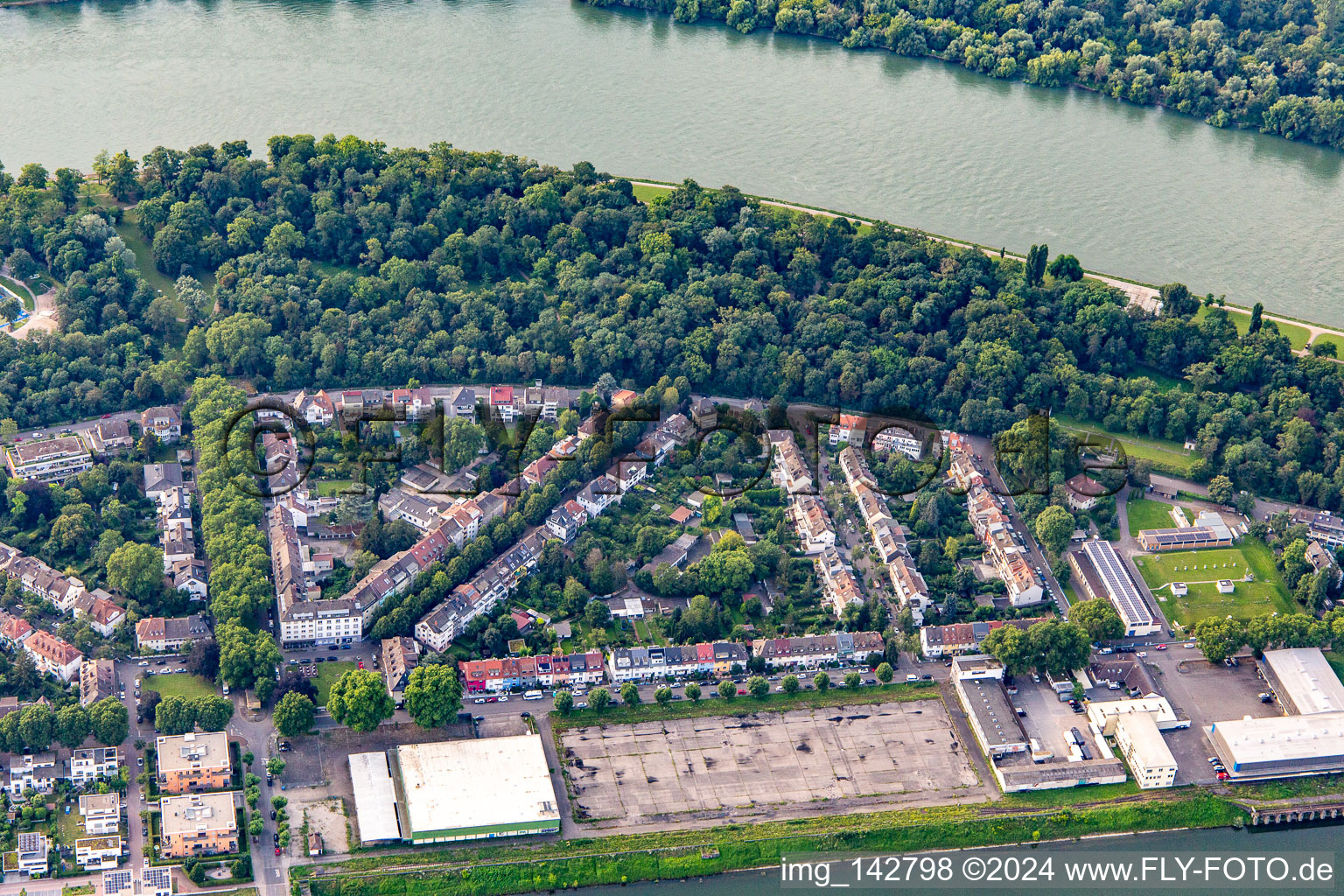 Luftbild von Parkinsel zwischen Rhein und Luitpoldhafen im Ortsteil Süd in Ludwigshafen am Rhein im Bundesland Rheinland-Pfalz, Deutschland