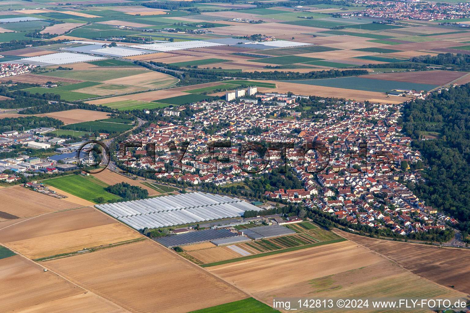 Maudach von Osten in Ludwigshafen am Rhein im Bundesland Rheinland-Pfalz, Deutschland