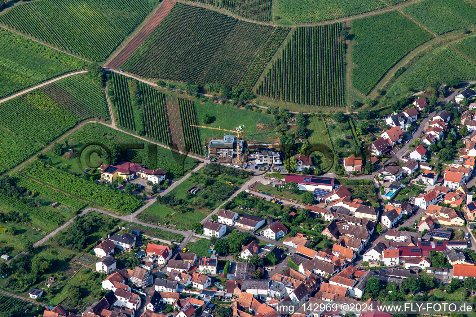 Am Gaisberg von Nordosten in Birkweiler im Bundesland Rheinland-Pfalz, Deutschland