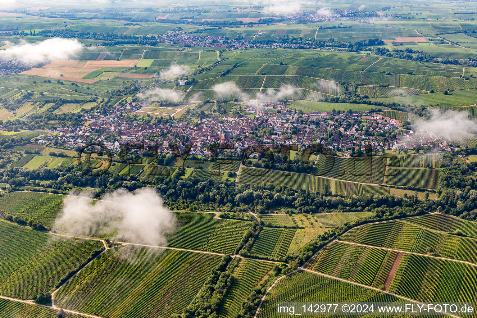 Ortschaft von Norden unter Wolken im Ortsteil Arzheim in Landau in der Pfalz im Bundesland Rheinland-Pfalz, Deutschland