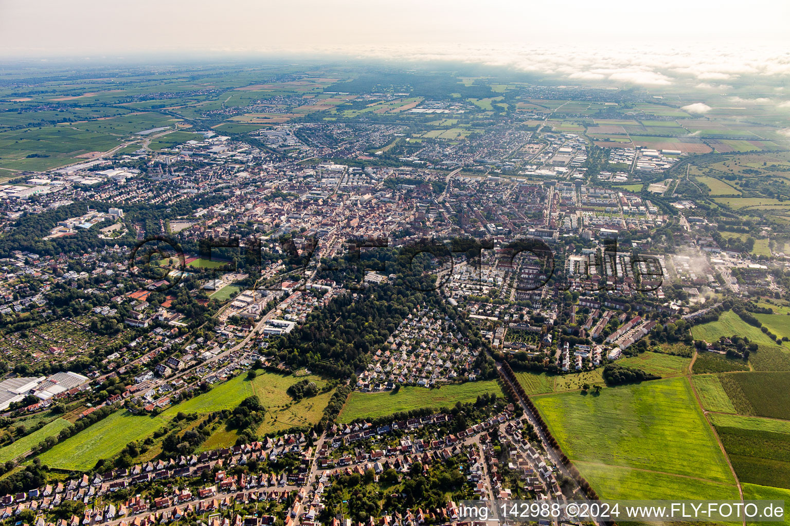 Stadt im morgendlichen Gegenlicht in Landau in der Pfalz im Bundesland Rheinland-Pfalz, Deutschland