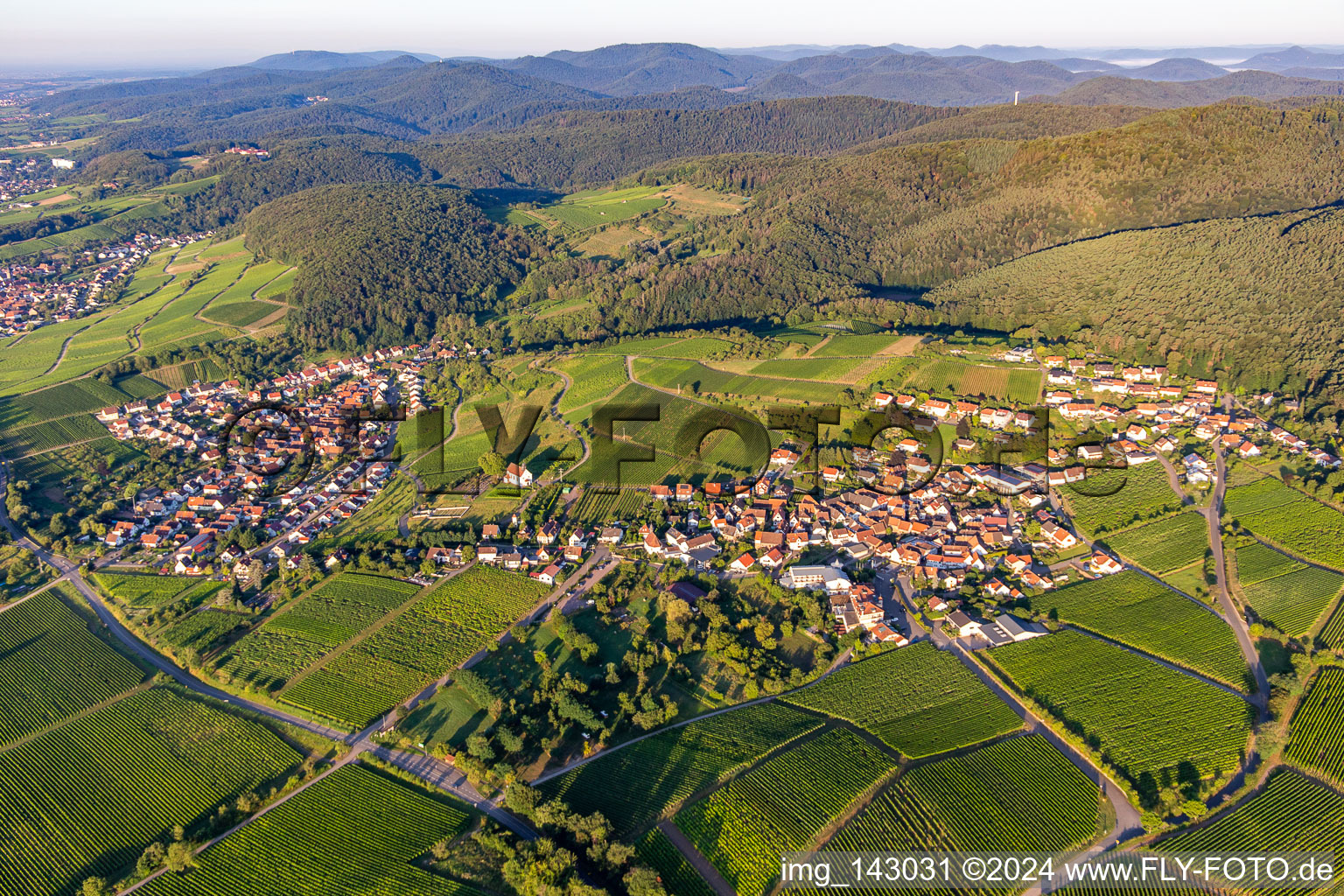 Gleiszellen von Nordosten in Gleiszellen-Gleishorbach im Bundesland Rheinland-Pfalz, Deutschland