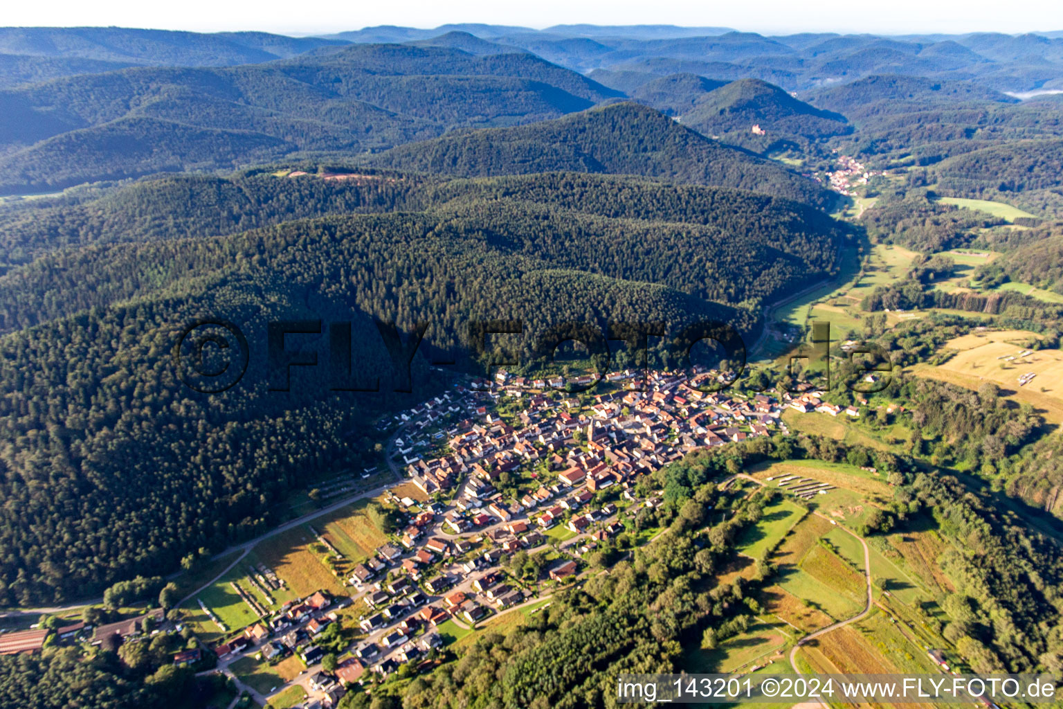 Schrägluftbild von Vorderweidenthal im Bundesland Rheinland-Pfalz, Deutschland