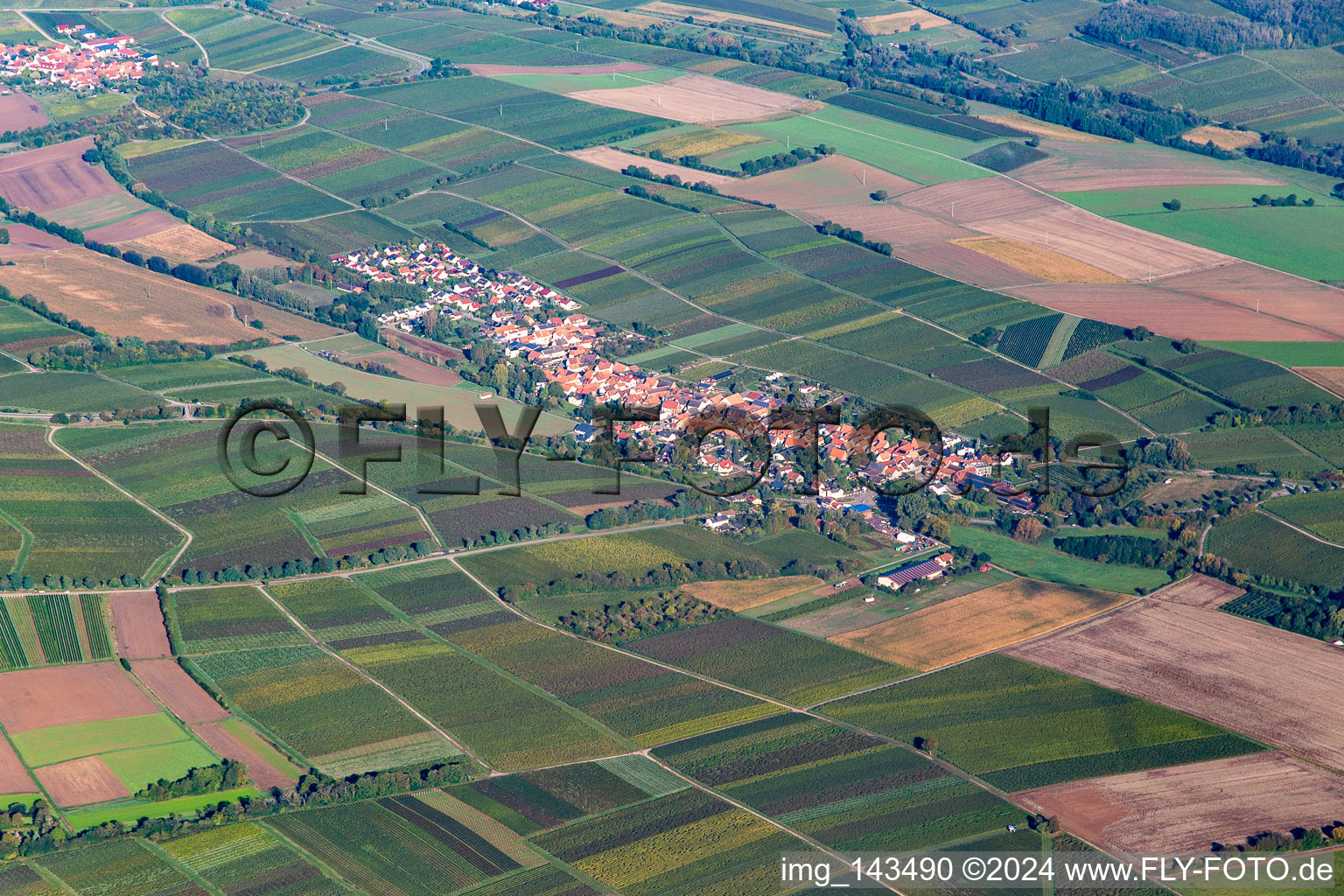 Ortschaft von Südosten in Niederhorbach im Bundesland Rheinland-Pfalz, Deutschland