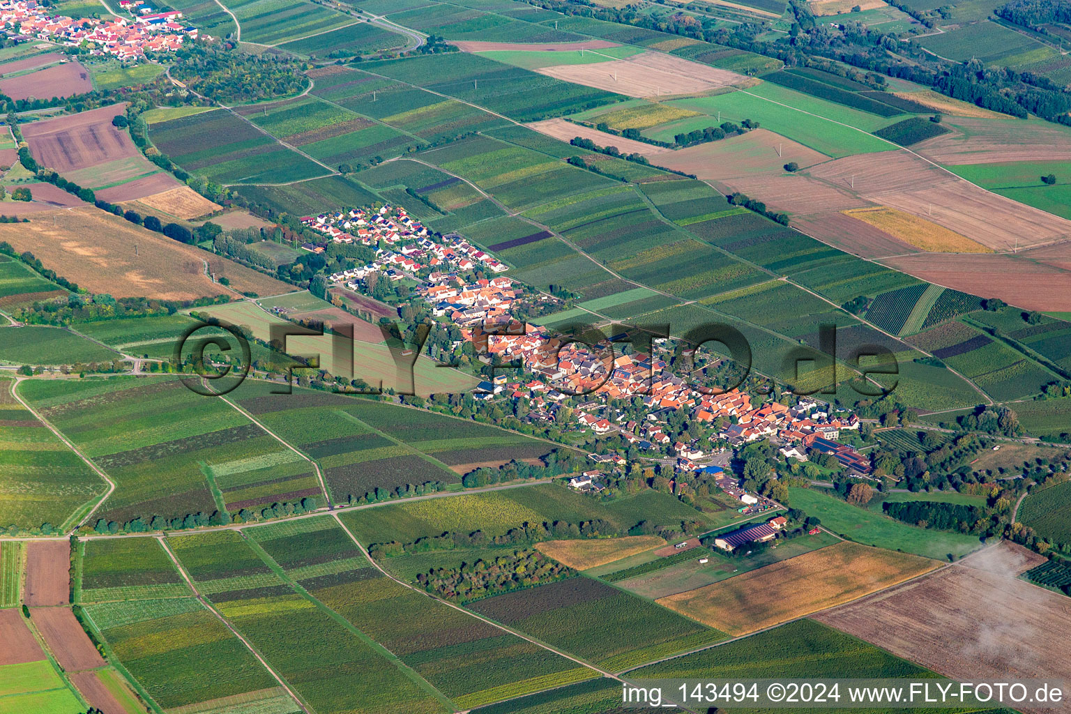 Luftbild von Ortschaft von Südosten in Niederhorbach im Bundesland Rheinland-Pfalz, Deutschland