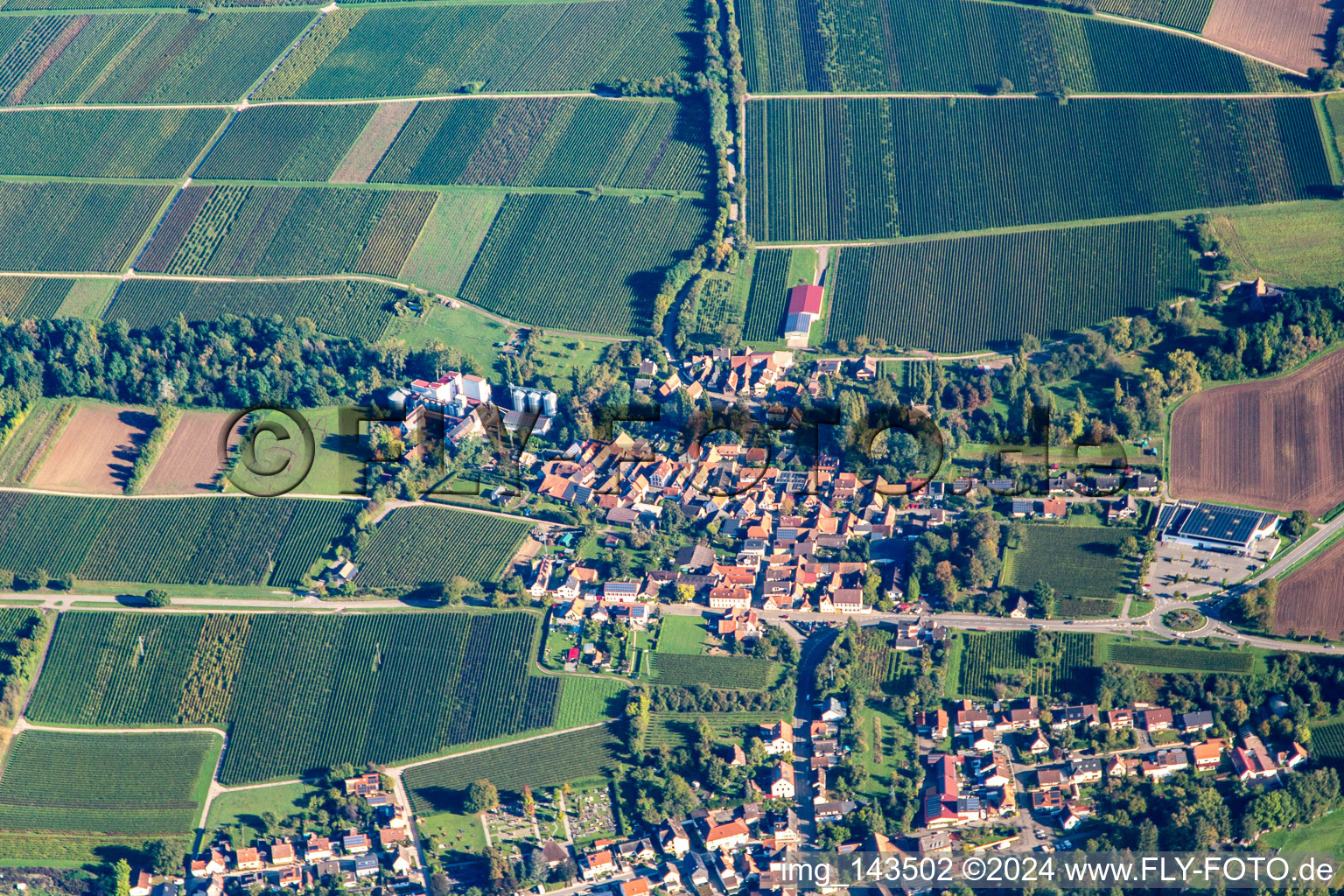 Dorf von Süden im Ortsteil Appenhofen in Billigheim-Ingenheim im Bundesland Rheinland-Pfalz, Deutschland