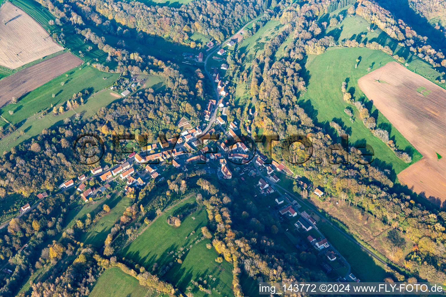 Luftbild von Lengelsheim im Bundesland Moselle, Frankreich