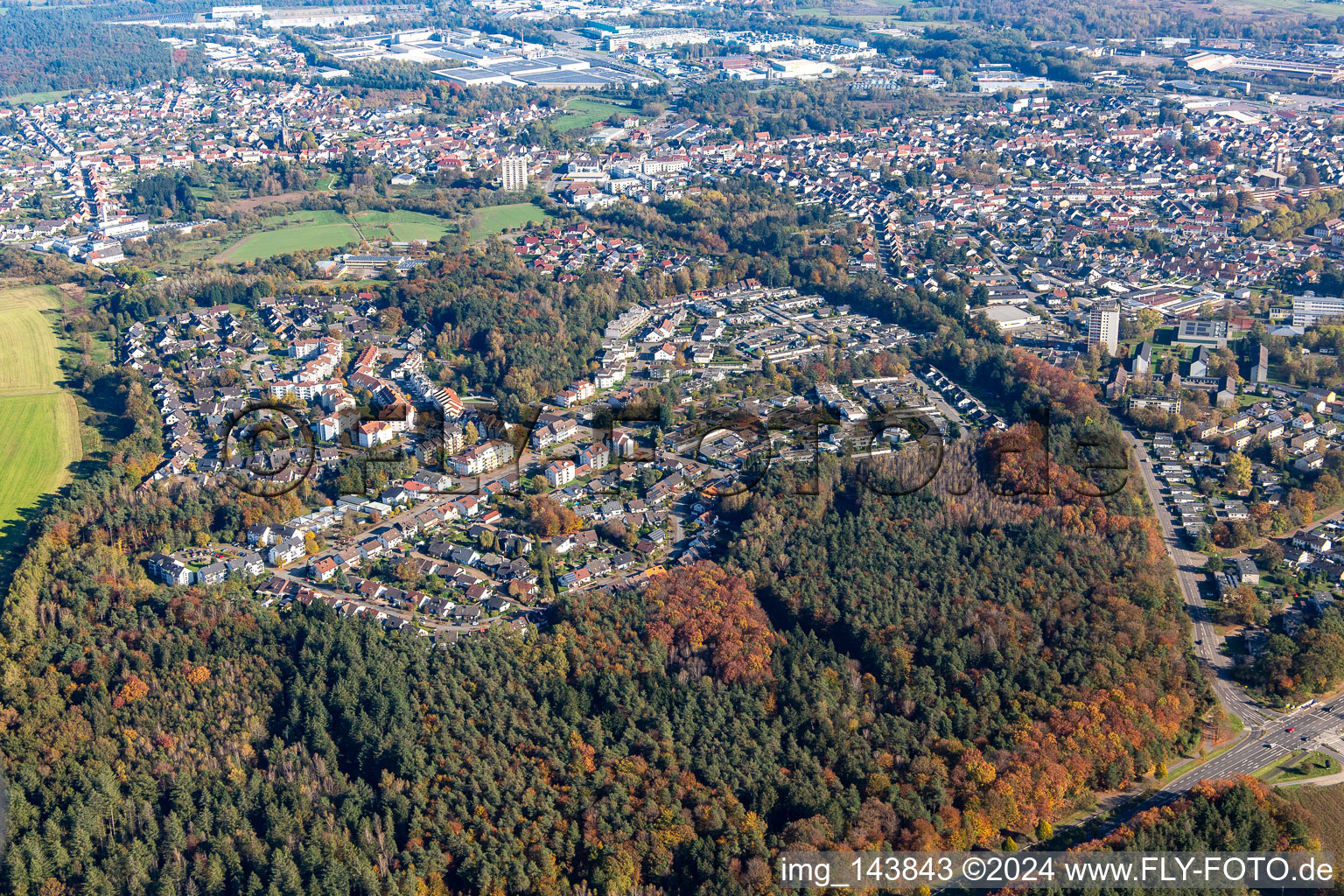 Ortschaft im Wald von Westen im Ortsteil Erbach in Homburg im Bundesland Saarland, Deutschland