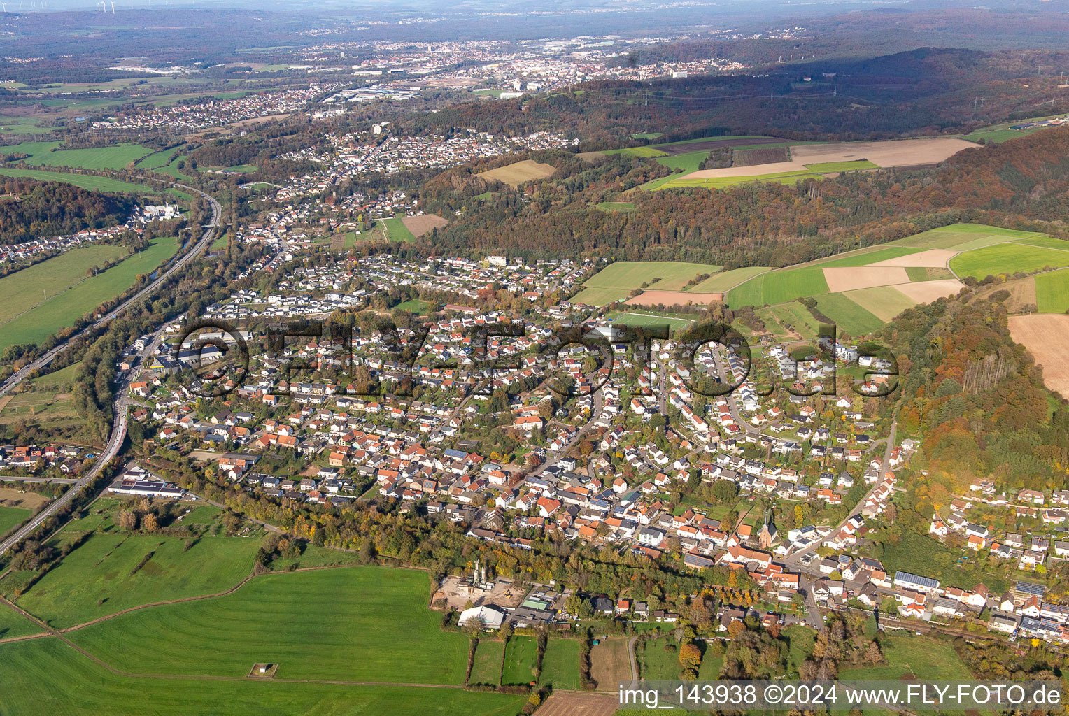 Stadt von Süden im Ortsteil Einöd in Homburg im Bundesland Saarland, Deutschland