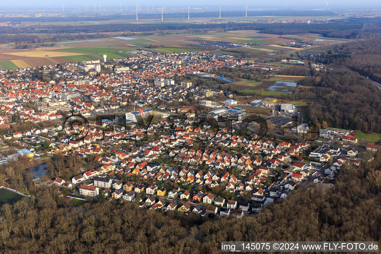 Gartenstadt von Südwesten in Kandel im Bundesland Rheinland-Pfalz, Deutschland