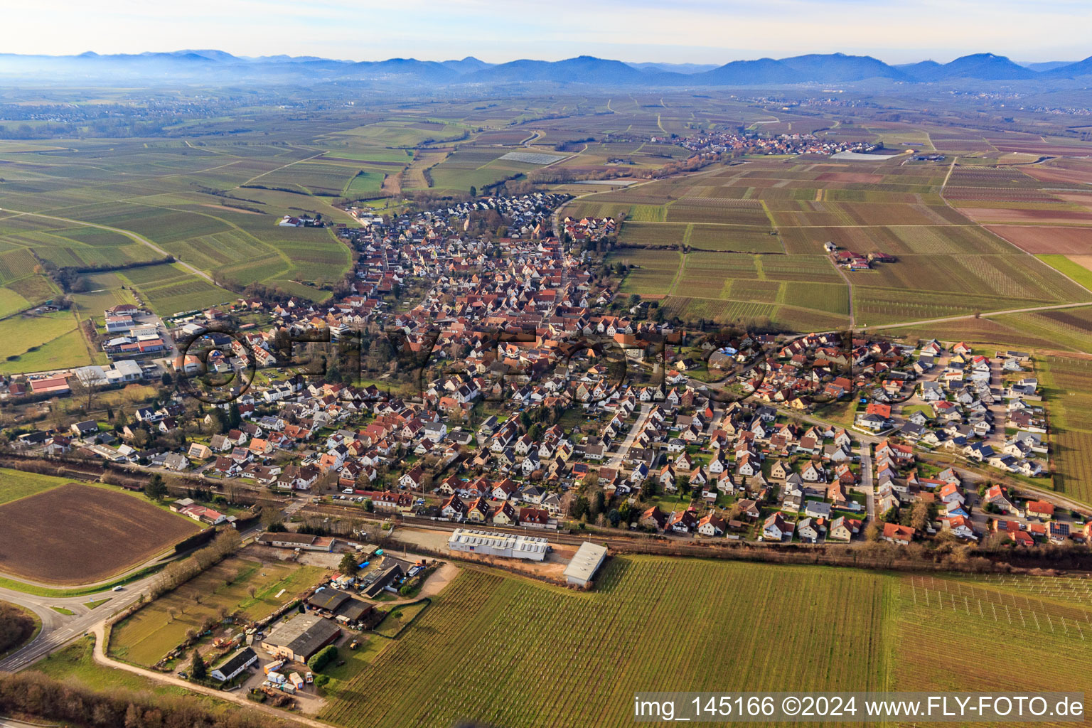 Ortsansicht von Osten in Insheim im Bundesland Rheinland-Pfalz, Deutschland