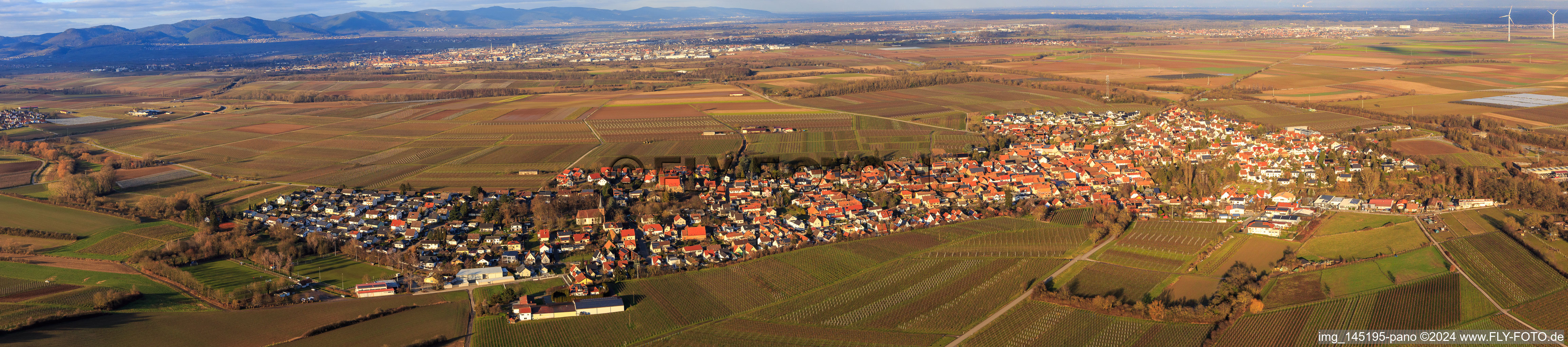 Ortsansicht von Süden in Insheim im Bundesland Rheinland-Pfalz, Deutschland