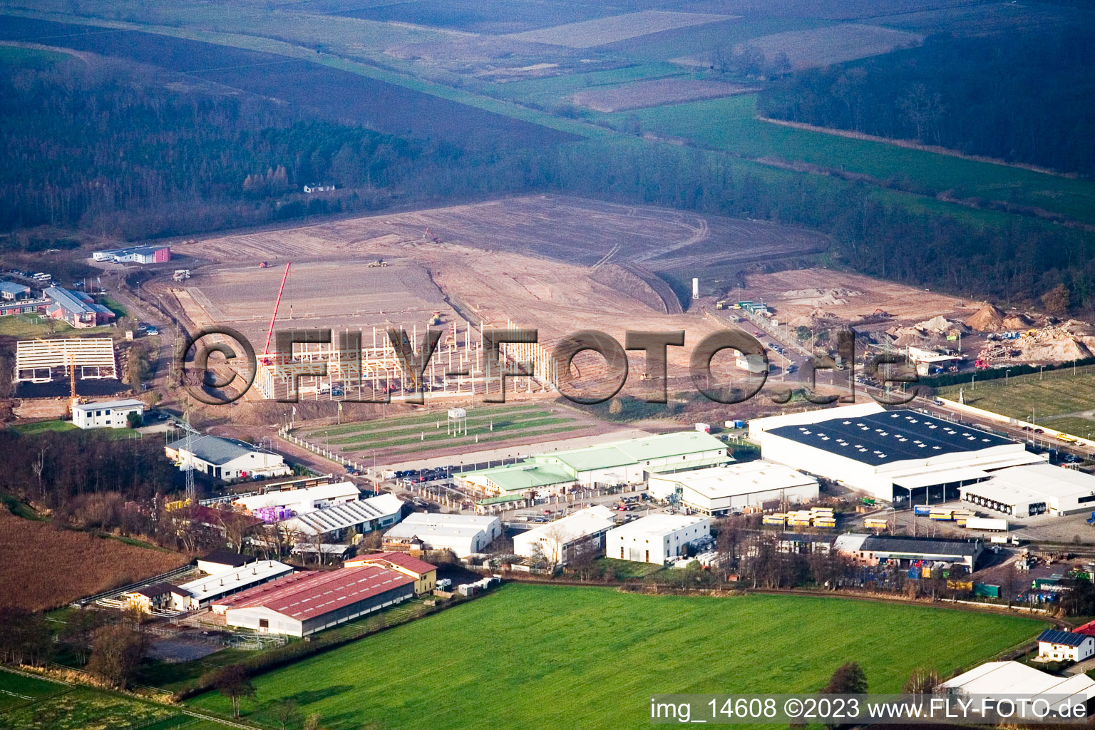 Schrägluftbild von Kandel, Minderslachen Industriegebiet Am Horst im Bundesland Rheinland-Pfalz, Deutschland
