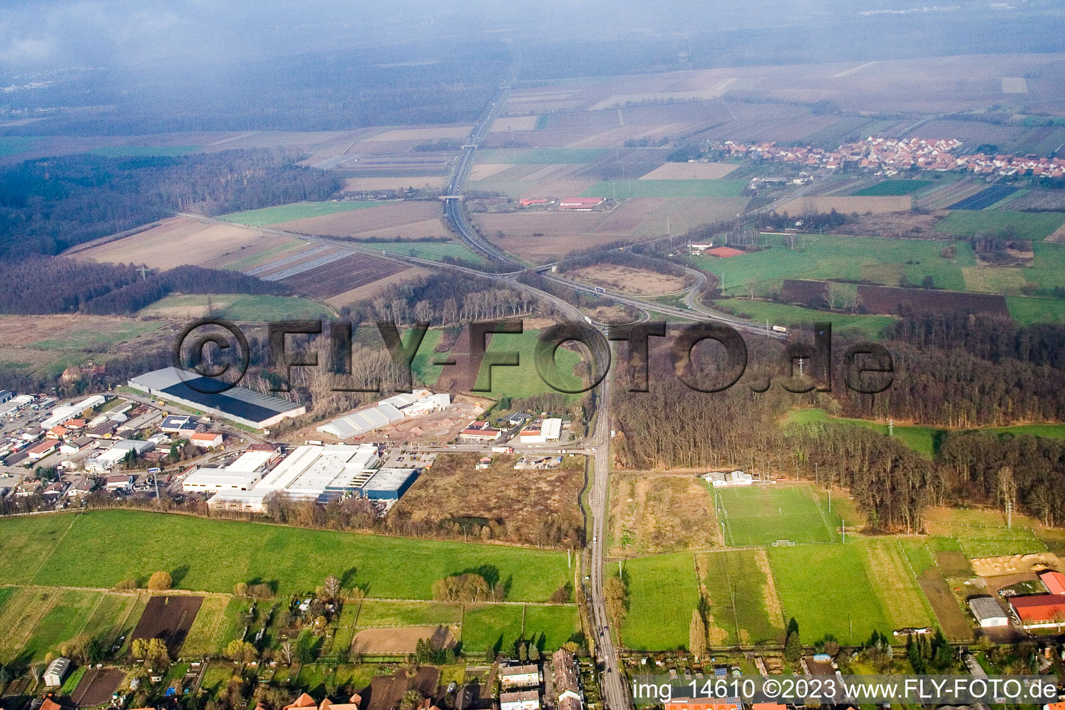Kandel, Minderslachen Industriegebiet Am Horst im Bundesland Rheinland-Pfalz, Deutschland von oben