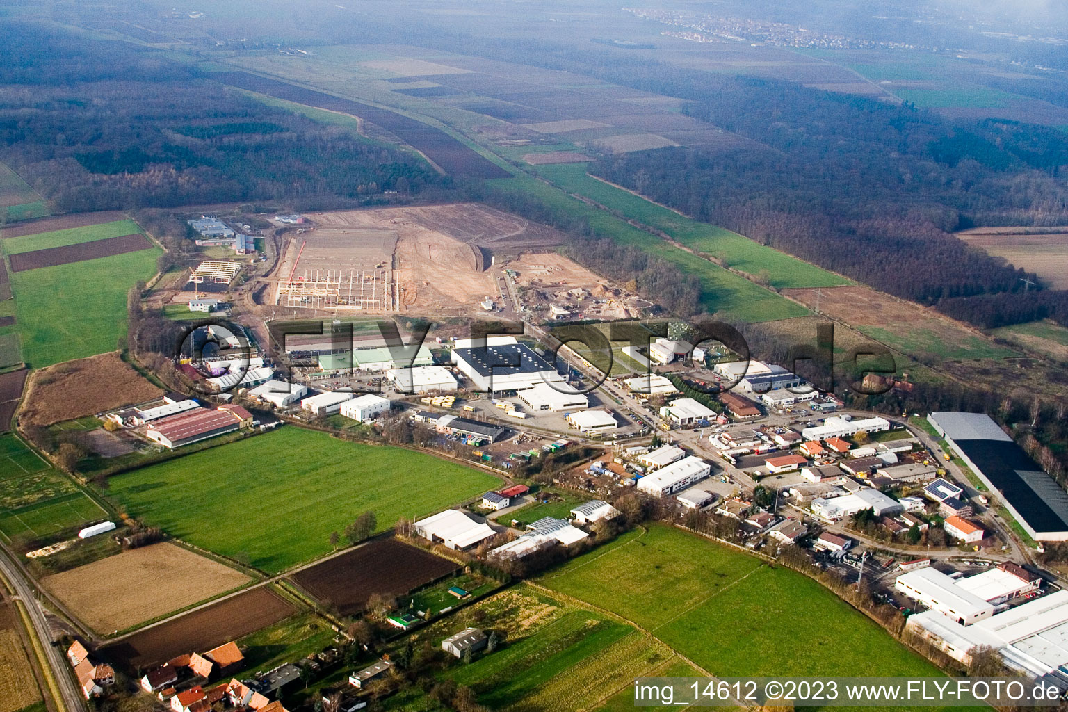 Kandel, Minderslachen Industriegebiet Am Horst im Bundesland Rheinland-Pfalz, Deutschland aus der Luft