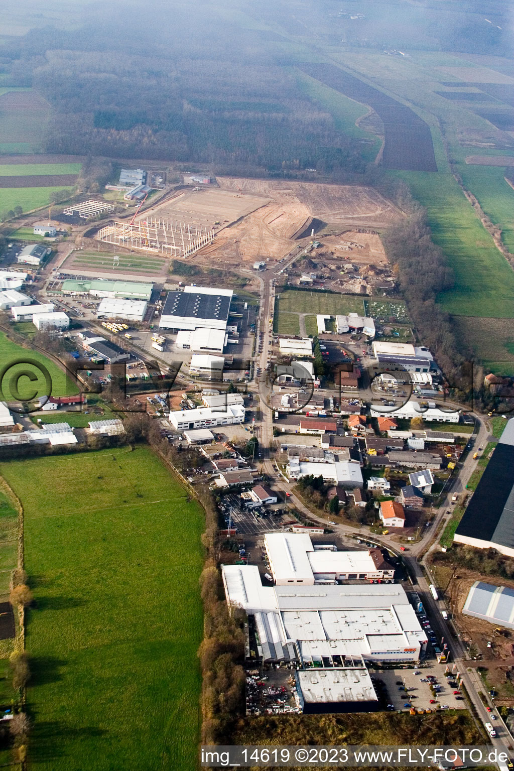 Kandel, Minderslachen Industriegebiet Am Horst im Bundesland Rheinland-Pfalz, Deutschland vom Flugzeug aus