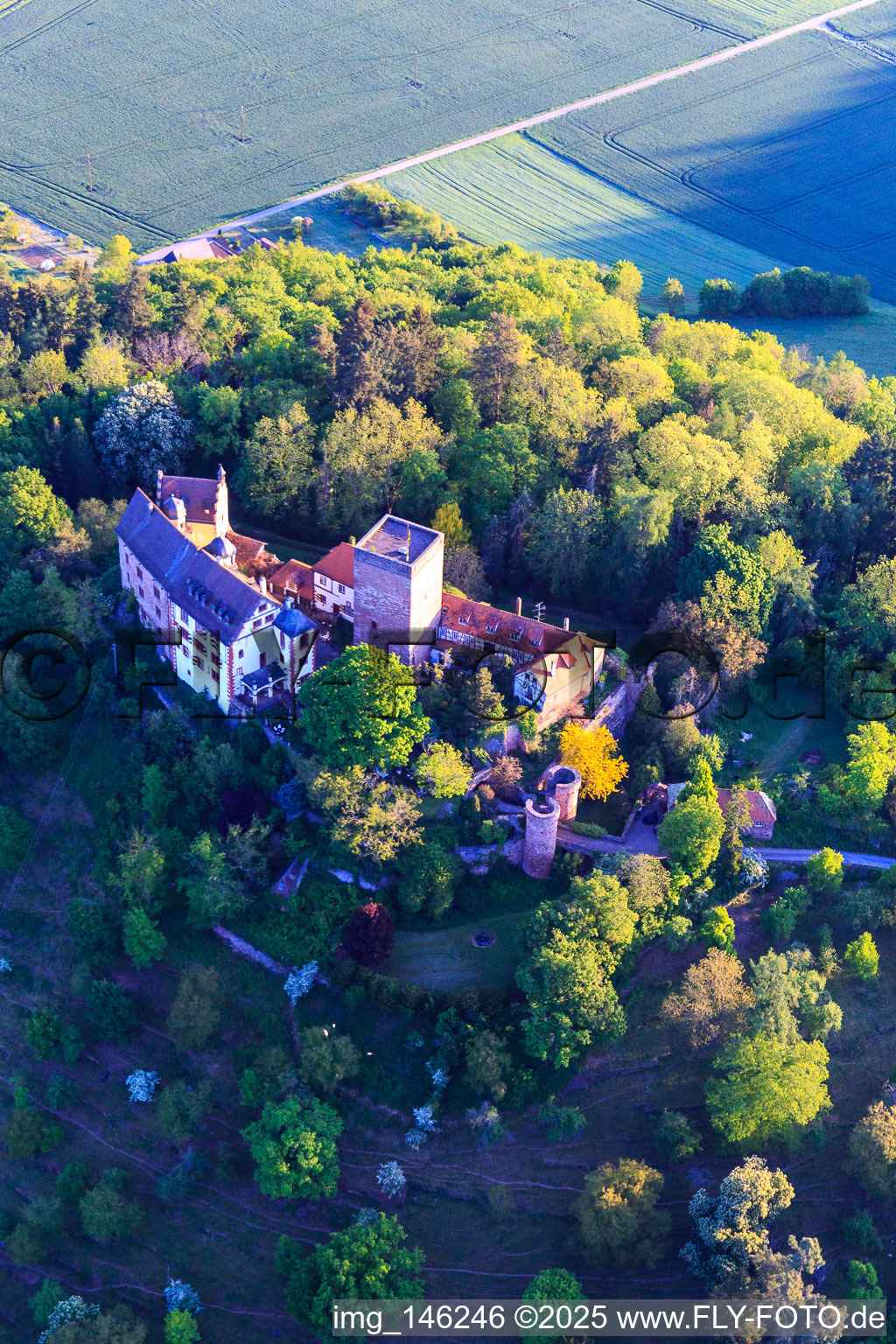 Luftbild von Burg und Burgpark Gamburg in Werbach im Bundesland Baden-Württemberg, Deutschland