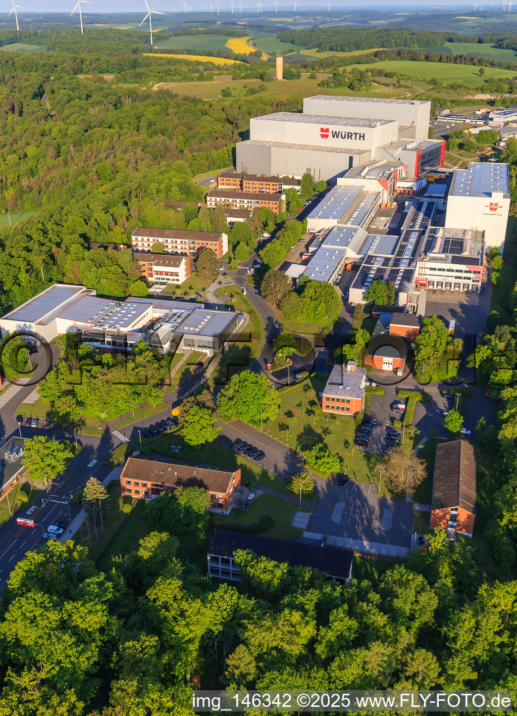 Luftaufnahme von Würth Industrie Service GmbH & Co. KG auf dem Drillberg aus Osten in Bad Mergentheim im Bundesland Baden-Württemberg, Deutschland
