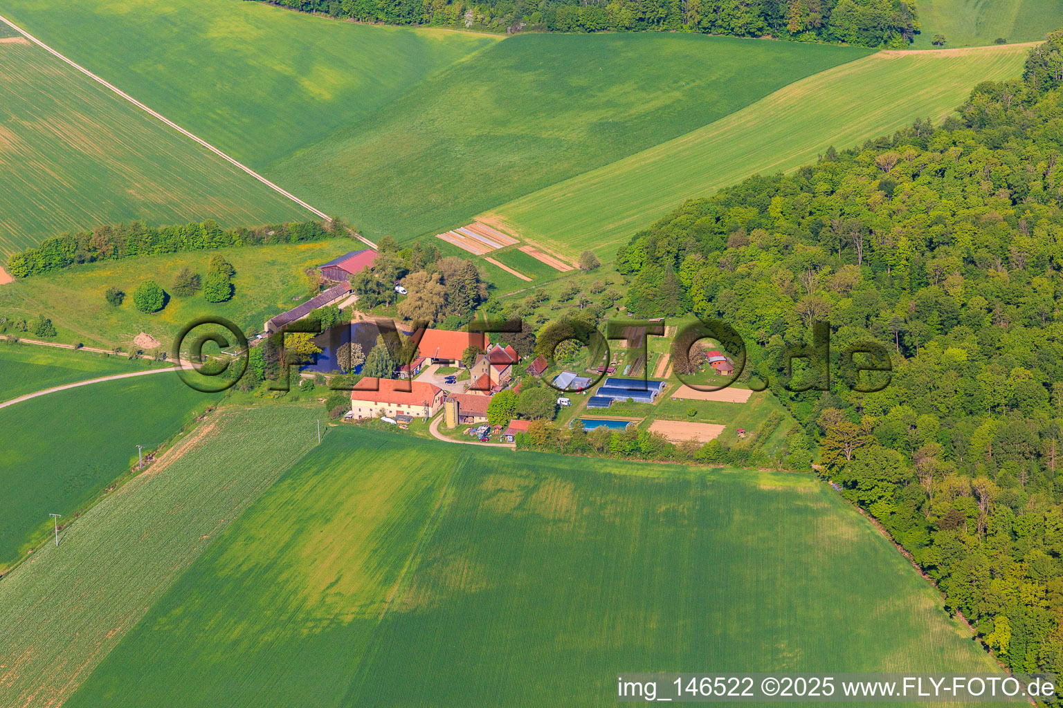 Louisgarde Demeter Hof mi Teich im Ortsteil Nassau in Weikersheim im Bundesland Baden-Württemberg, Deutschland