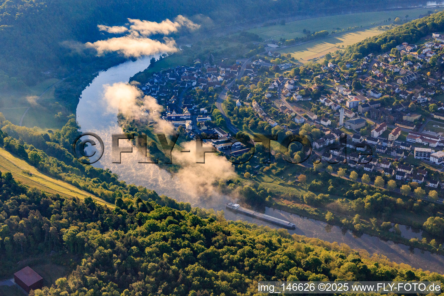 Luftbild von Ortsansicht aus Westen im Maintal im Ortsteil Eichel in Wertheim im Bundesland Baden-Württemberg, Deutschland