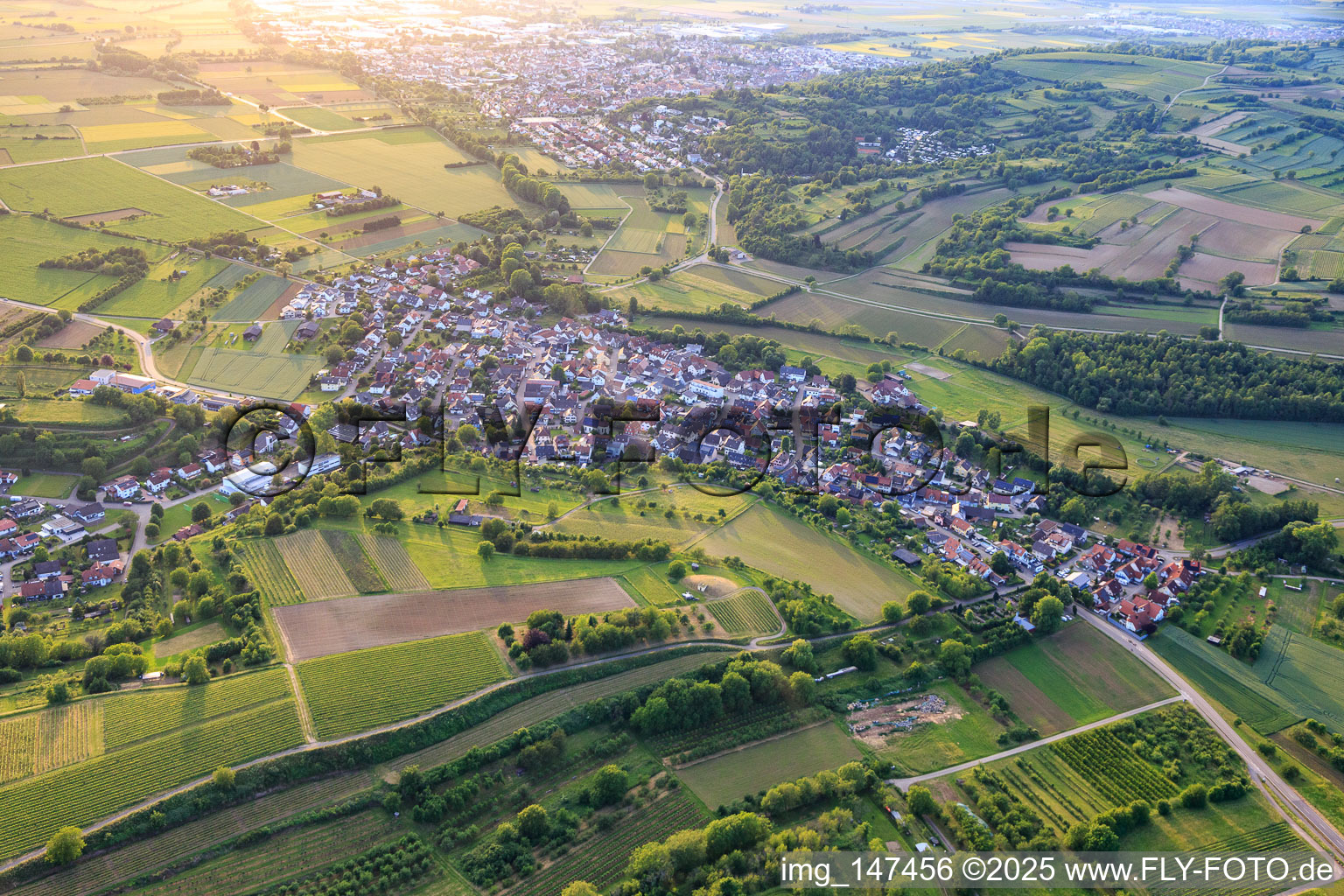 Winzerdorfansicht aus Osten im Ortsteil Wagenstadt in Herbolzheim im Bundesland Baden-Württemberg, Deutschland