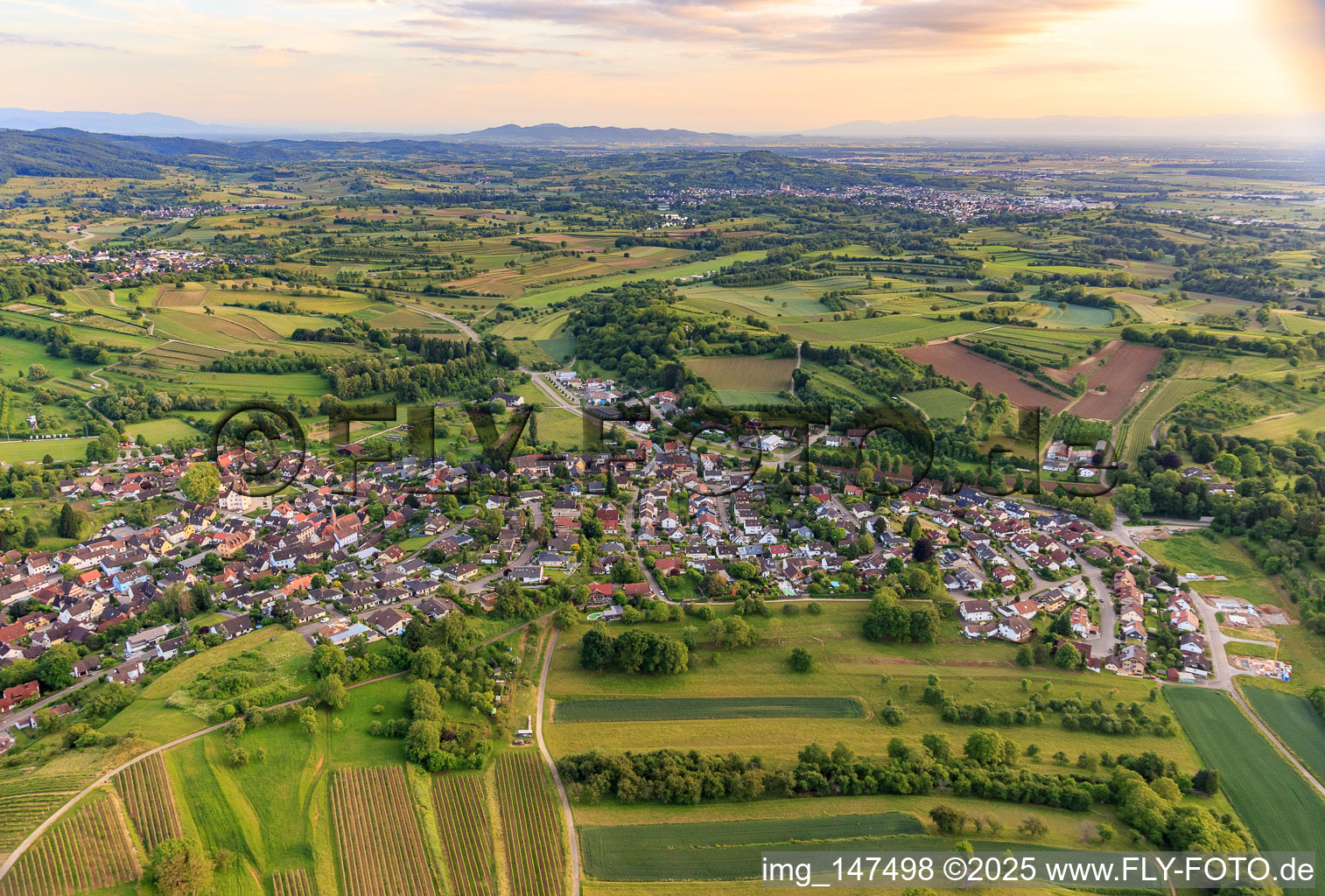 Schrägluftbild von Dorfansicht von Nordwesten mit  Schmieheimer Schloss in Kippenheim im Bundesland Baden-Württemberg, Deutschland